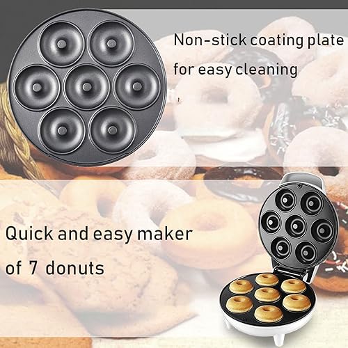 Miniatura 3 de Máquina para hacer donas pequeñas y antiadherentes para hacer 7 rosquillas pequeñas, fabricante eléctrico de agujeros para donas para el hogar para