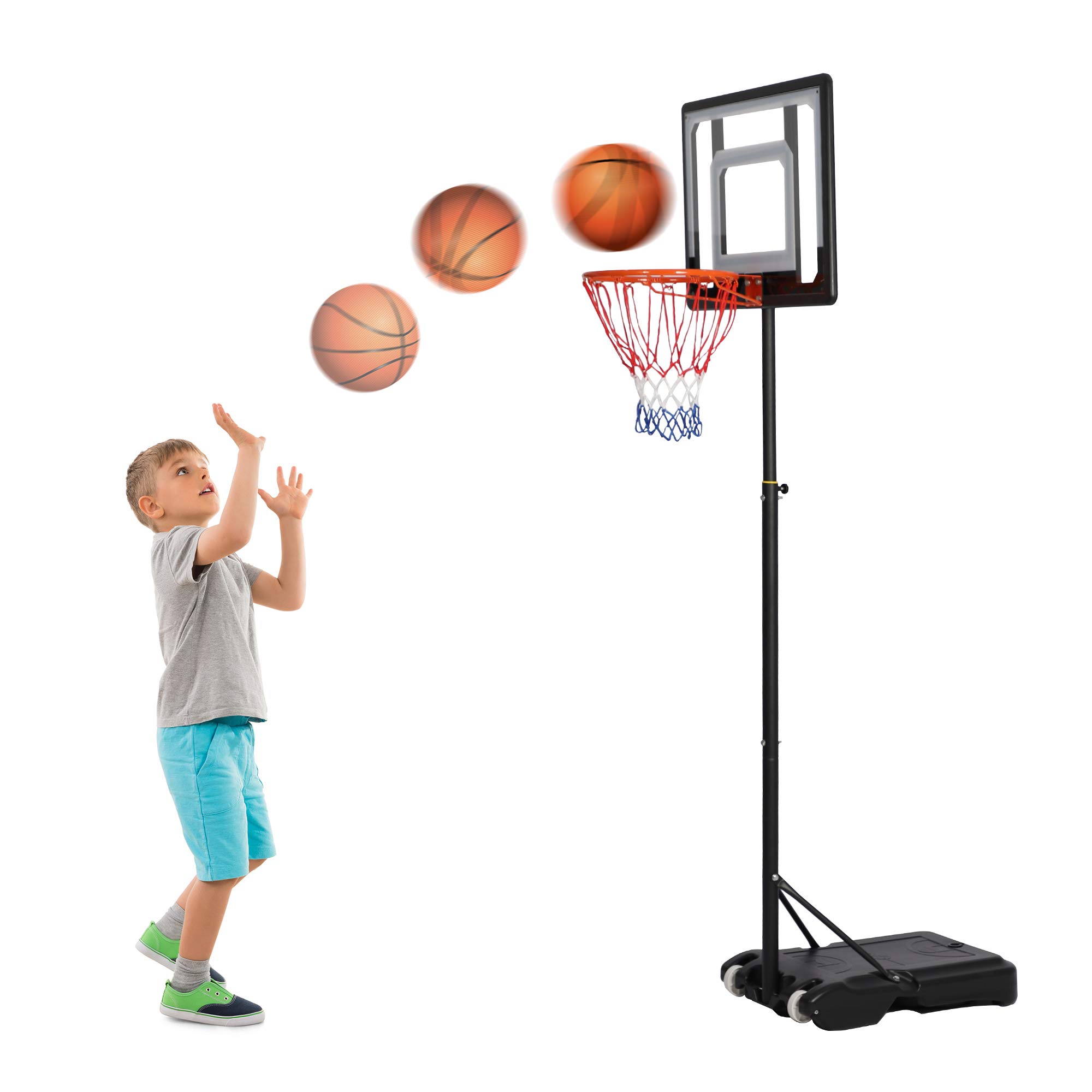 Basketball Hoop for Kids, Grow with Kids, Adjustable Height 5Ft – 6.8Ft/6.9Ft -8.5Ft, Basketball Portable Hoops & Goals, w/Wheels Indoor Outdoor Basketball Goal, Stable Construction