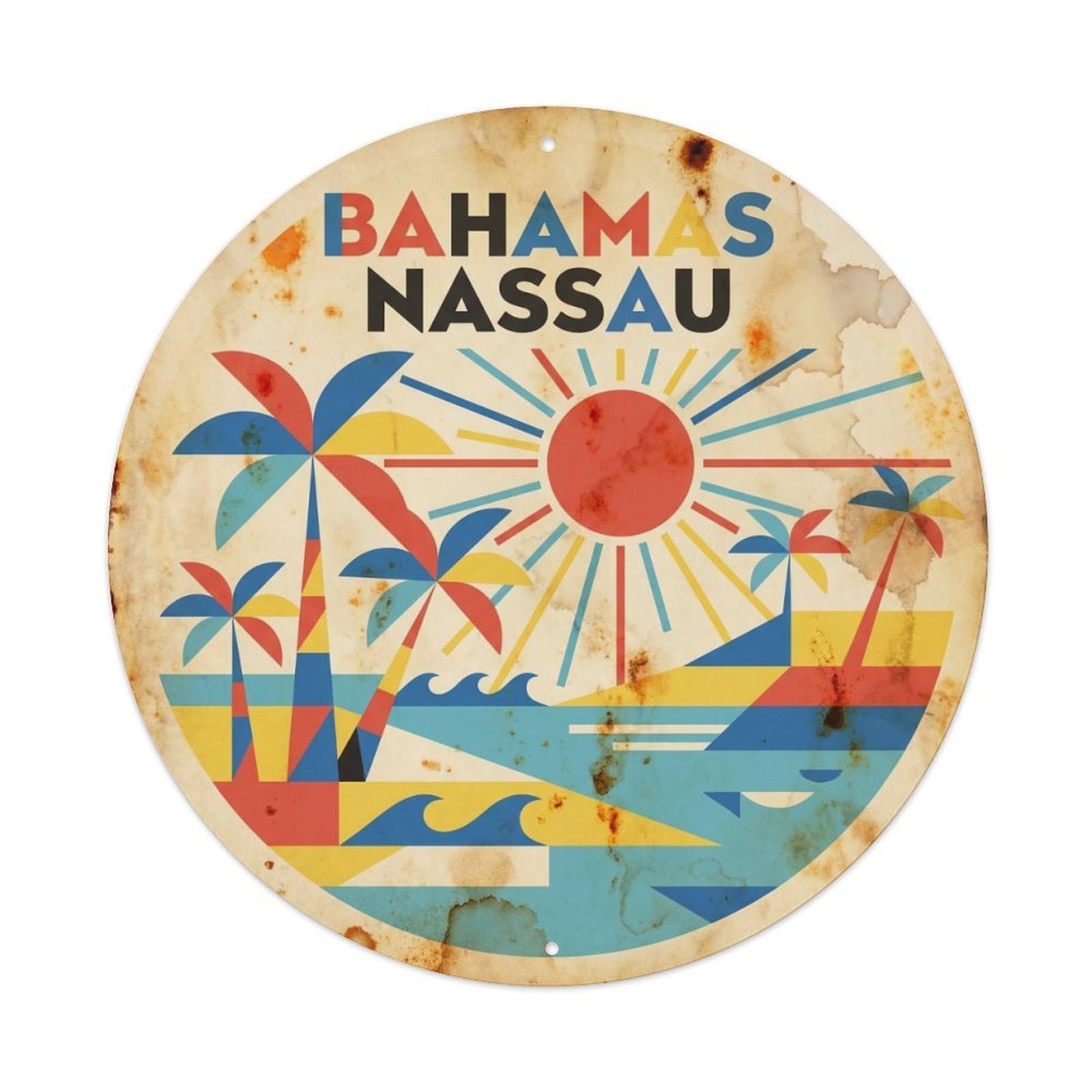 Olyhtr 8X8inch Classic Style Bahamas Nassau Beach Destination Constructivist Metal Tin Sign