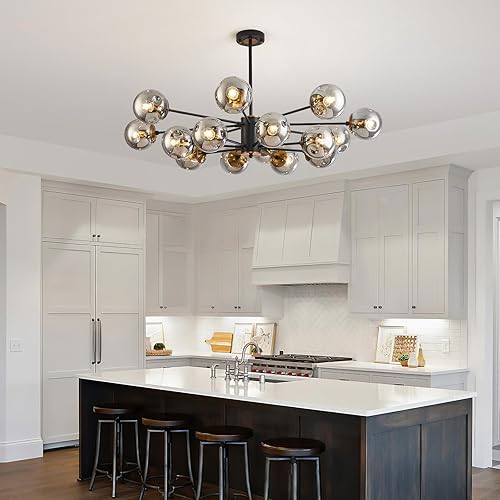 Miniatura 6 de Sputnik - Lámpara de techo de 16 luces con globo de vidrio, lámparas negras para comedor, dormitorio, cocina, oficina, sala de estar (lámpara