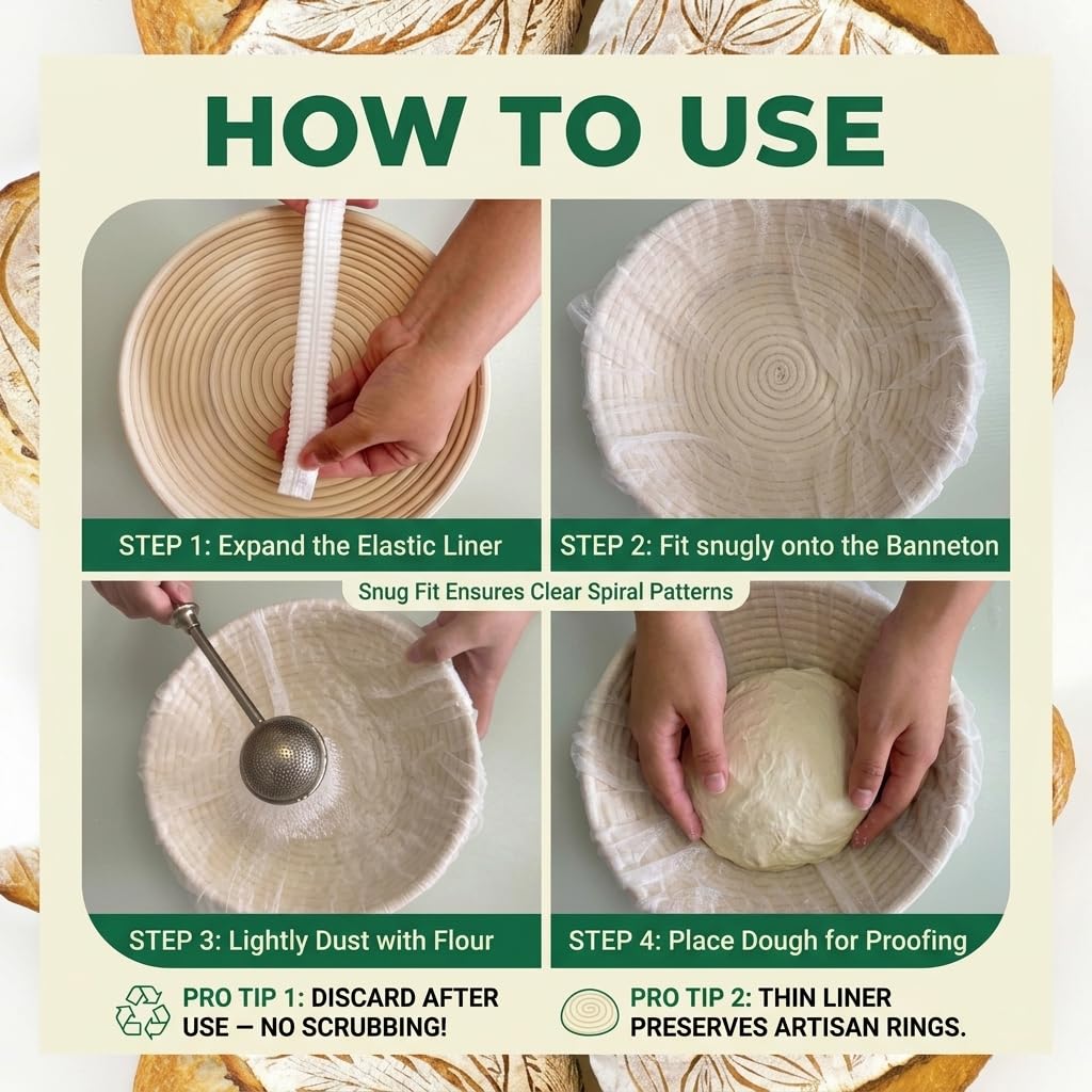 50 forros Banneton, cesta de prueba de pan Banneton, forros no tejidos, cubierta antiadherente, cubierta a prueba de pan, forro elástico de cesta Banneton, suministros para hornear pan de masa madre
