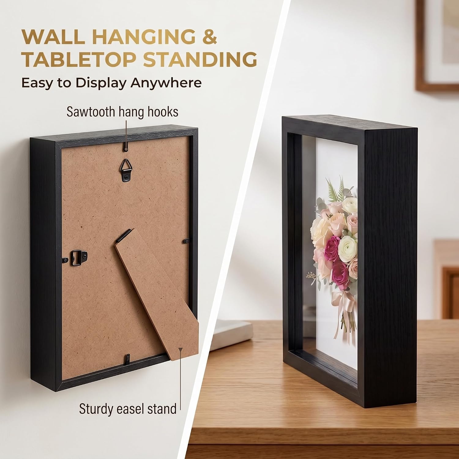 4 Pieces Shadow Box Picture Frame,5*7 inch Small Shadow Box Frame Display Case 1.2in Depth Shadow Box for Memorabilia, Medal, Wedding Memories, Crafts,Photos (Black)