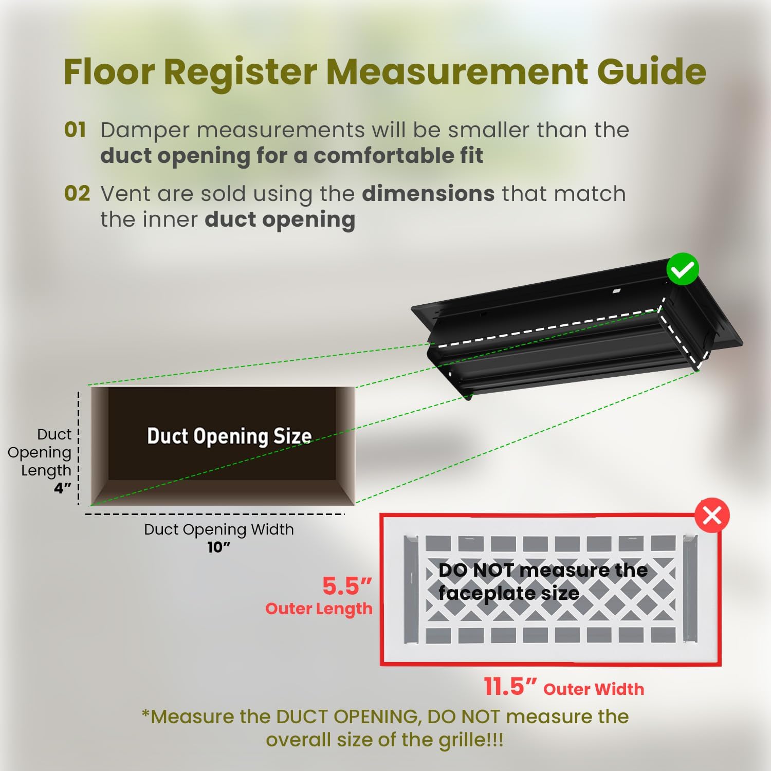 Empire Register Co, Vent Cover - 4x10 inch, Art & Craft Design, White Finish, Heavy Duty Floor Vent Covers, Metal Damper Attached Vent Covers for Home Floor only