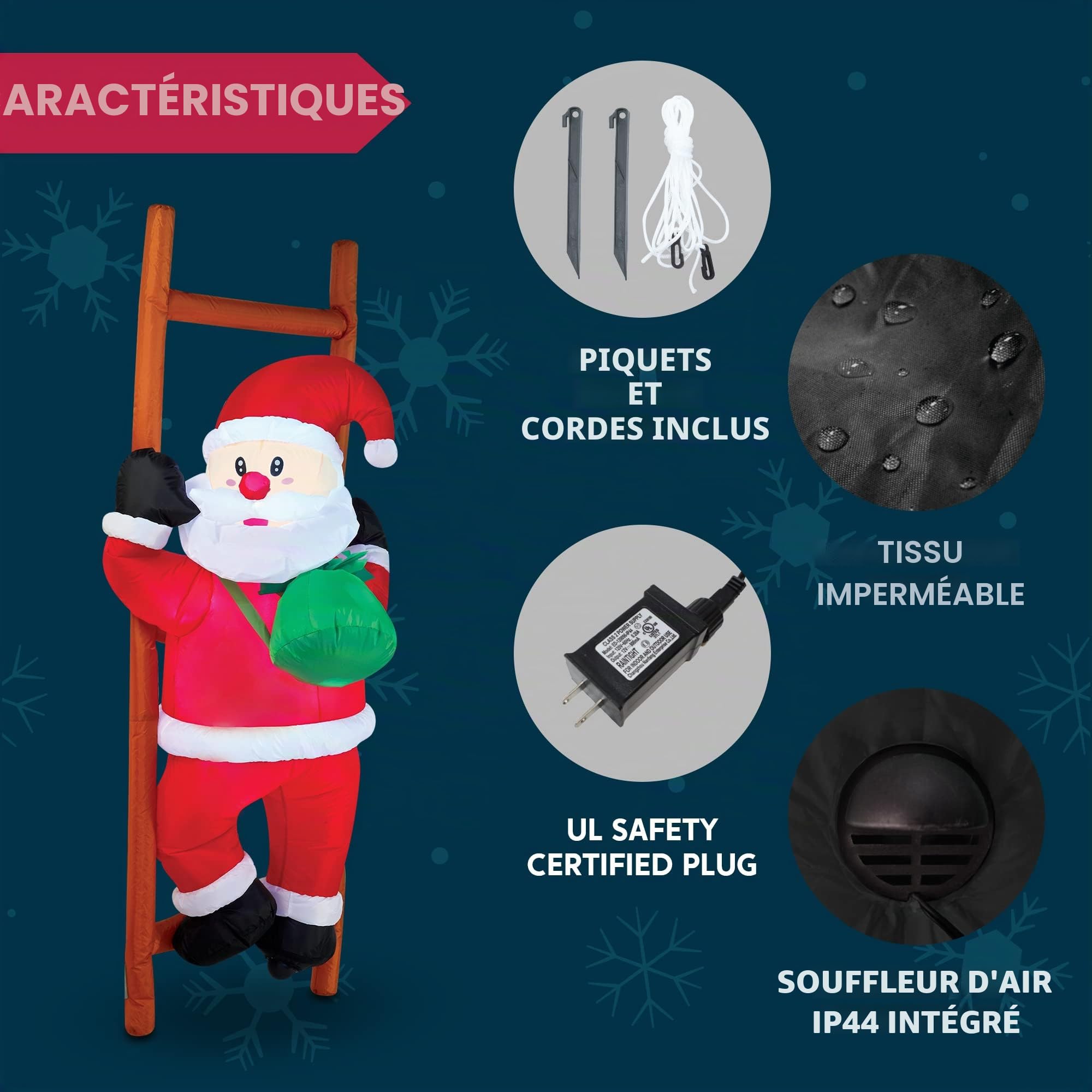 Joiedomi Père Noël Grimpant Gonflable 1,8 m - Décoration de Noël à Suspendre Avec LED Intégrées - Pour Fête en Intérieur, Extérieur, Cour, Jardin, Pelouse