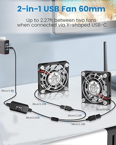 Vista 25 de GDSTIME Paquete de 2 ventiladores USB silenciosos de 1.575 pulgadas con 3 controles de velocidad, mini ventilador de carcasa de computadora sin