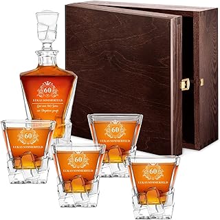 Maverton 950 ml Whiskey Karaffe + 2/4 / 6er Whiskygläser Set mit Gravur - Whisky Dekanter - luxuriöses Design - Kristallglas - für Männer zum Geburtstag - Weihnachtsgeschenke - Krone