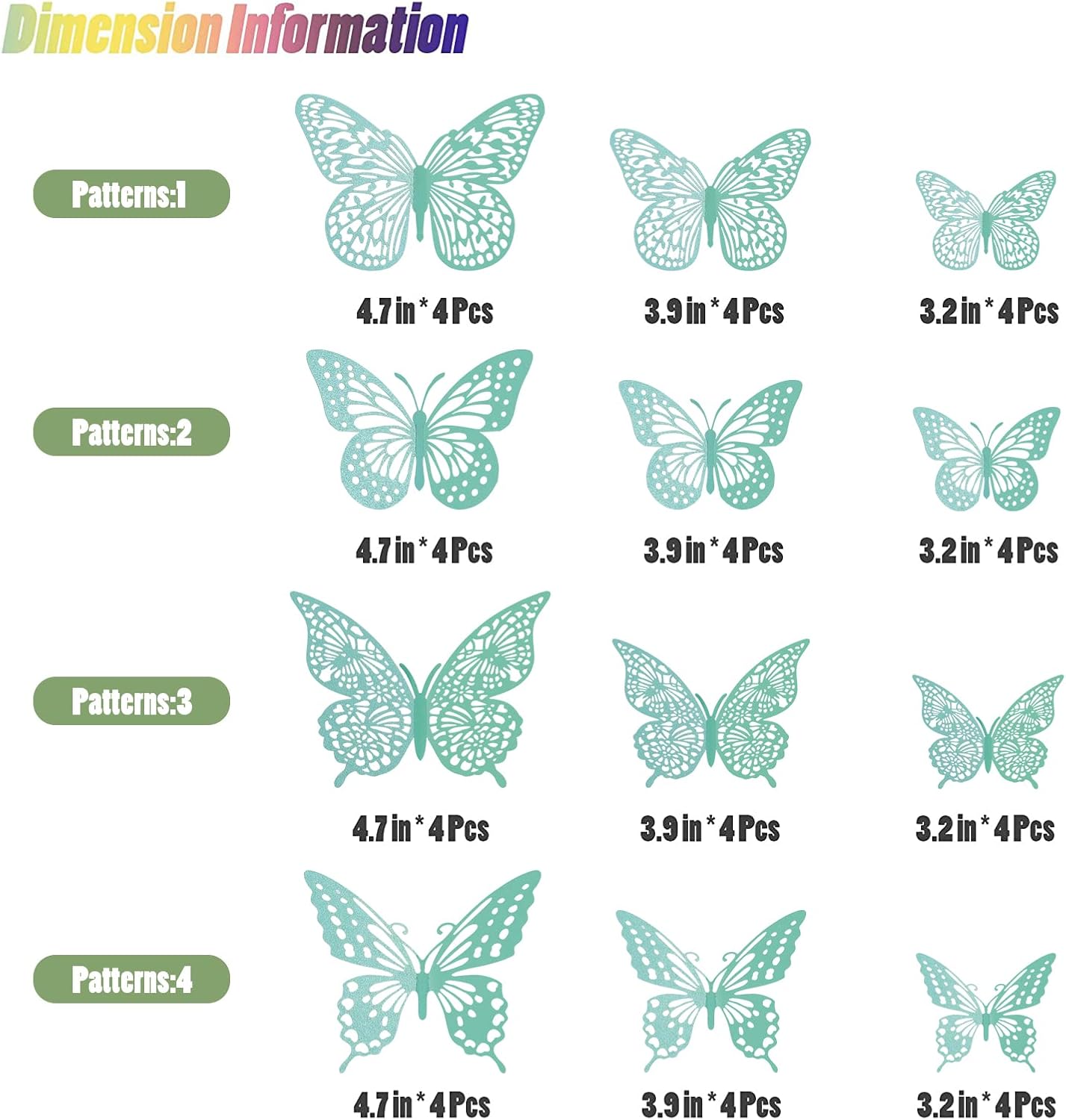 SAOROPEB 3D Butterfly Wall Decor 48 Pcs 4 Styles 3 Sizes, Butterfly ...