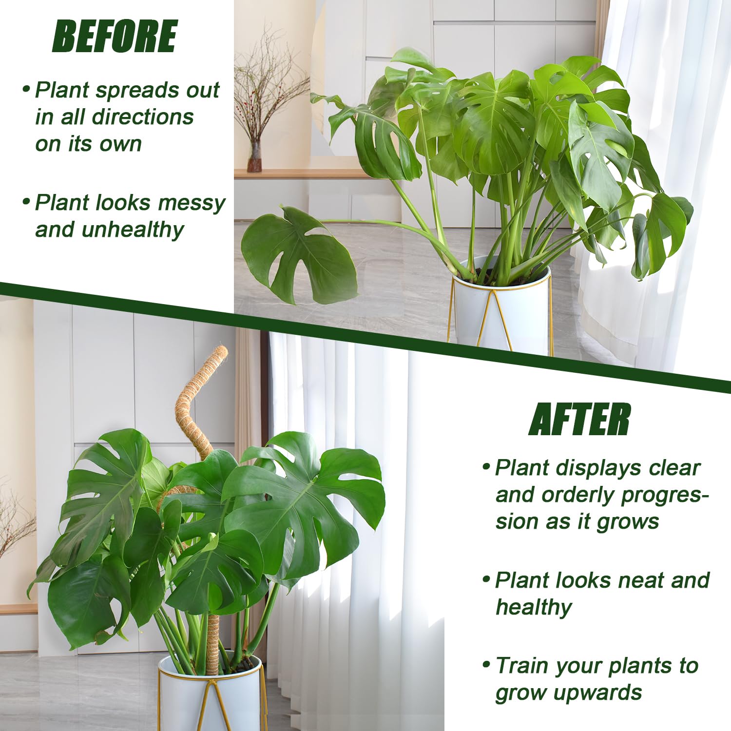 Moosstange, 119,9 cm, Moosstangen für Kletterpflanzen, Monstera, biegbare Kokosfaser-Pflanzstäbe für Topfpflanzen, Philodendron, Pothos (120 cm x 2 Stück)