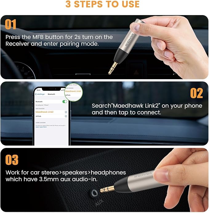 Receptor Bluetooth 5.4 para Coche con Entrada AUX miniatura 4
