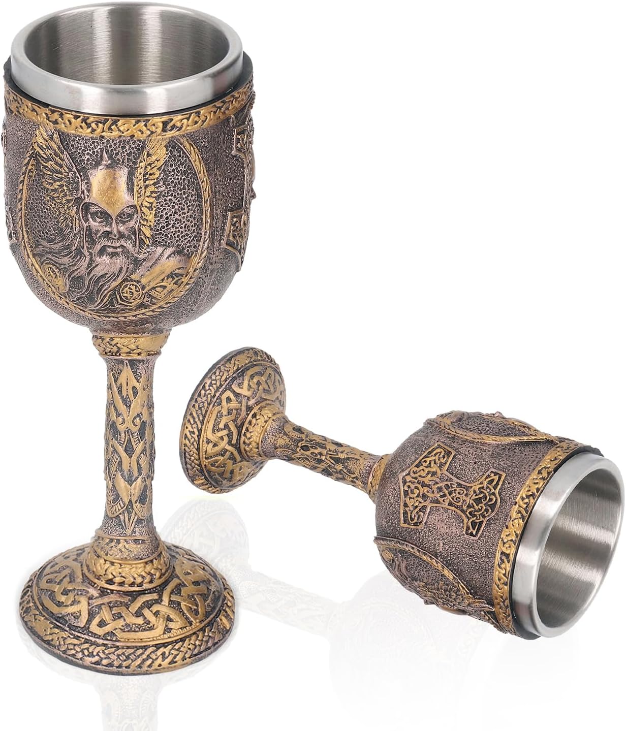 Vintage Chalice Goblet, 2PCS Medieval Viking Odin Wine Goblet, Viking Gifts for Men 7oz Stainless Steel Drinking Cup, Nordic Medieval for Communion, Home Decor Party Decoration