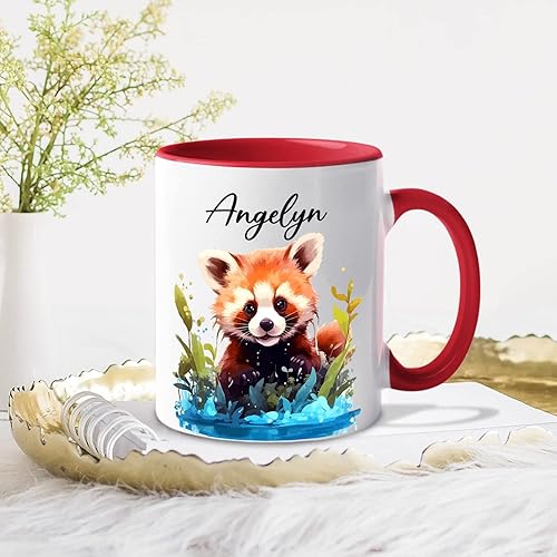 Miniatura 3 de Taza de café blanca con nombre personalizado de panda rojo de 11 onzas, divertida taza de regalo de panda rojo, taza de café personalizada con panda