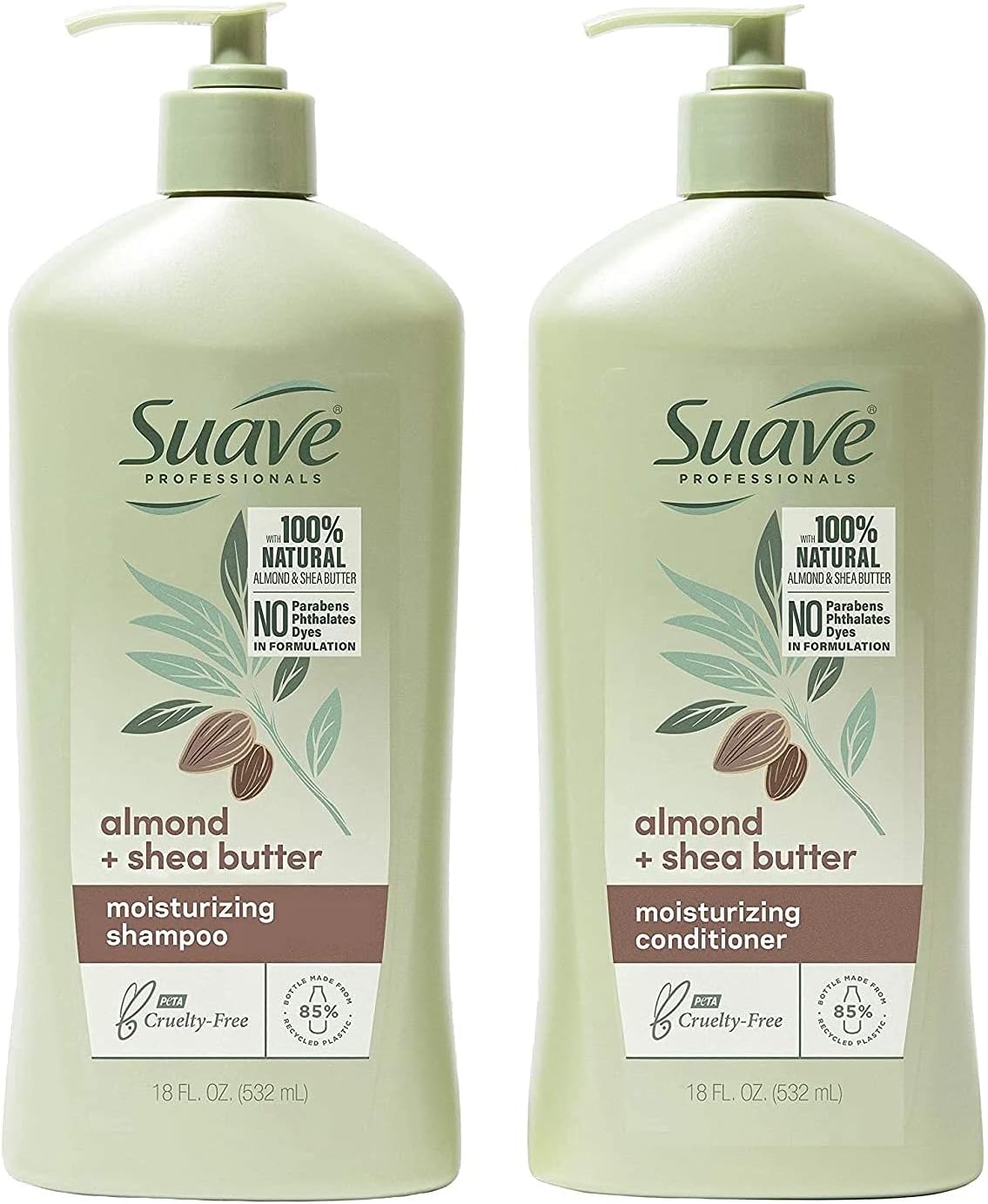 Professionals Moisturizing Shampoo and Conditioner for Dry Hair Almond and Shea Butter Paraben-free and Dye-free 18 oz, 2 Count