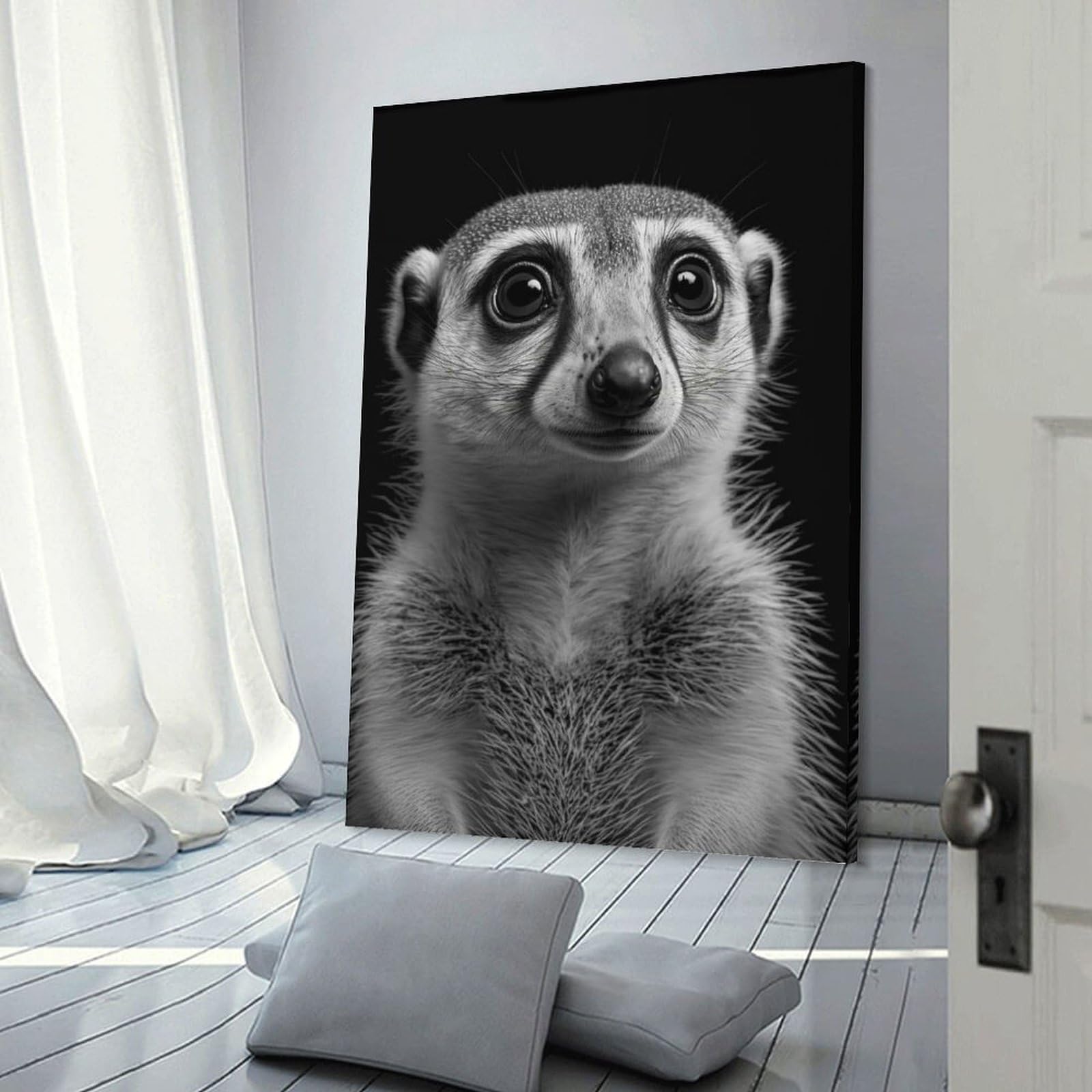Junmoney Portrait of A Meerkat Decorative Canvas Print 24x36inch(60x90cm), for Gallery Wall Layouts in Home Or Office, Home Wall Art for Statement Displays