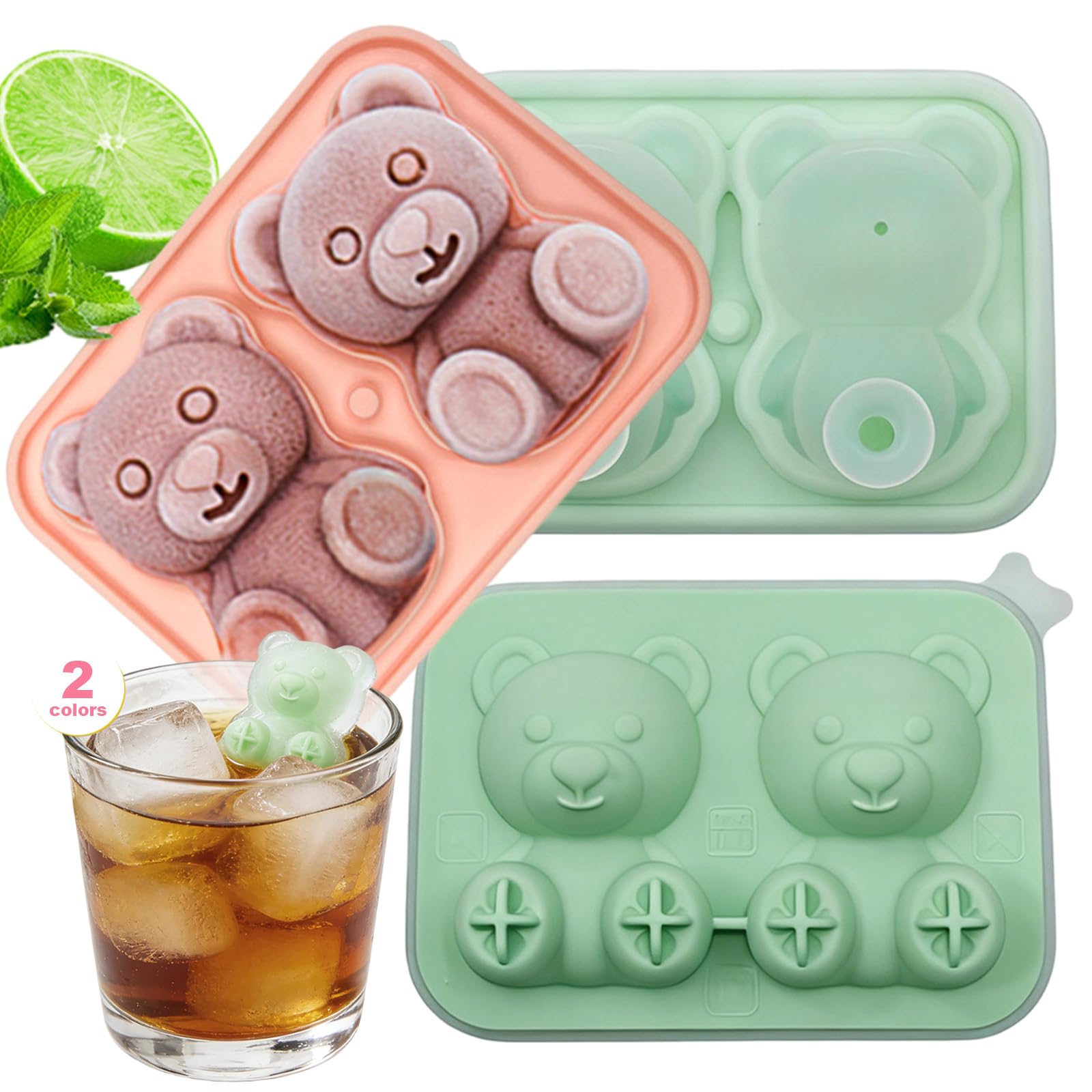Welhammsae 3D Little Bear Ice Cube Mold, Fun Animal Silicone Ice Tray for Whiskey, Cocktail, Easy Release Ice Mold, Cute Novelty Gifts for Little Bear Enthusiasts, Friends, Boys, Girls, 2 Cavity