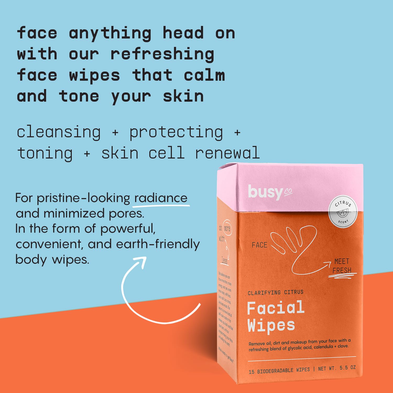 Refresh Face Wipes – Individual Cleaning Facial Wipe Singles- Moist Towelettes Individually Wrapped – After Workout & Travel – Fresh Citrus - AHA/BHA, Clover & Calendula - Image 3