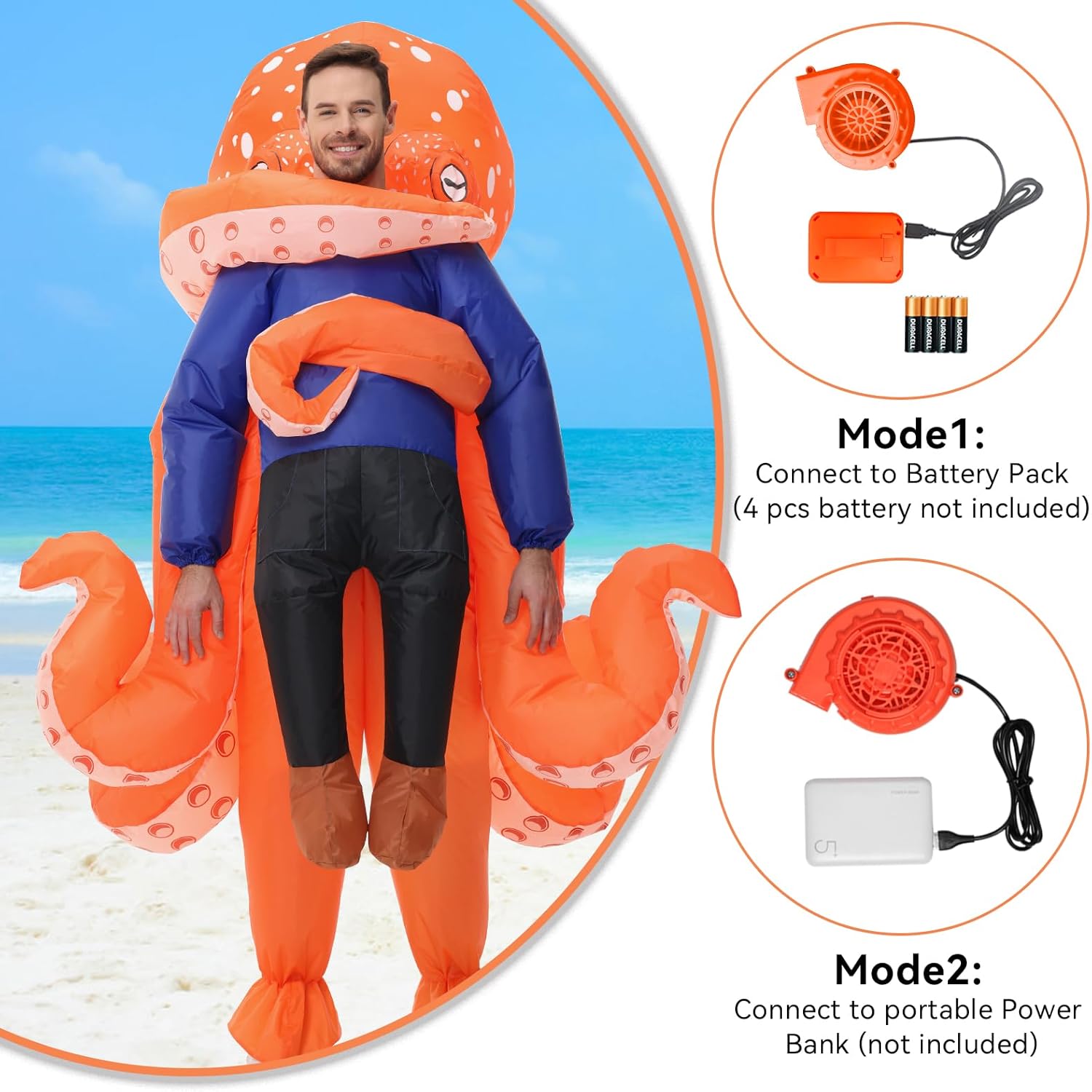 Inflatable Octopus Costume for Adult,Halloween Blow Up Octopus Costumes,Funny Animal Inflatable Costume for Men Women Cosplay Party - Image 3