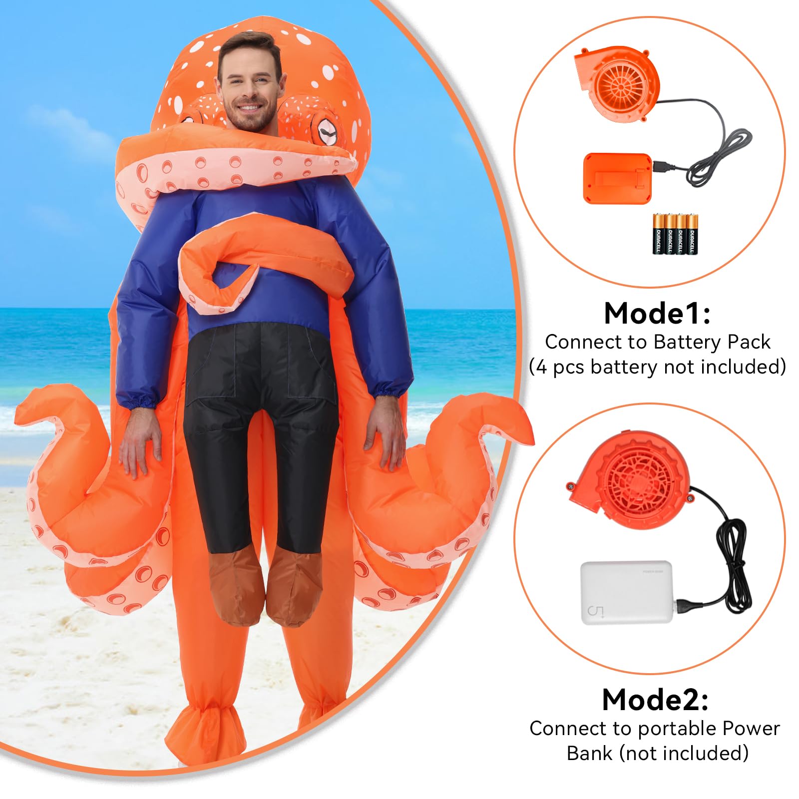 Poptrend Inflatable Octopus Costume for Adult Inflatable Blow up Costumes Octopus Halloween Costumes Men Women Funny Fancy Dress Party (Adult) - Image 2
