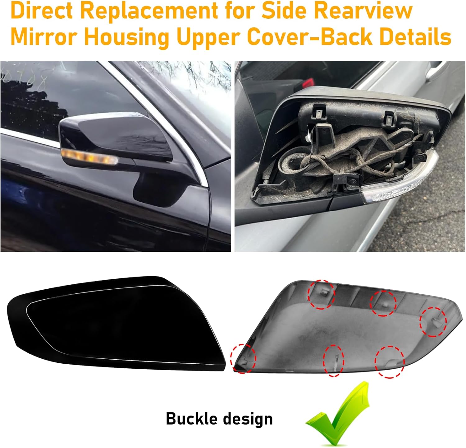 Compatible with Chevy IMPALA Mirror Cover Replacement 2014-2020,10th Gen IMPALA Mirror Housing Cover Cap for Left Driver Right Passenger Side,Clip-on Replace for 22997385 22997386,Black,1 Pair