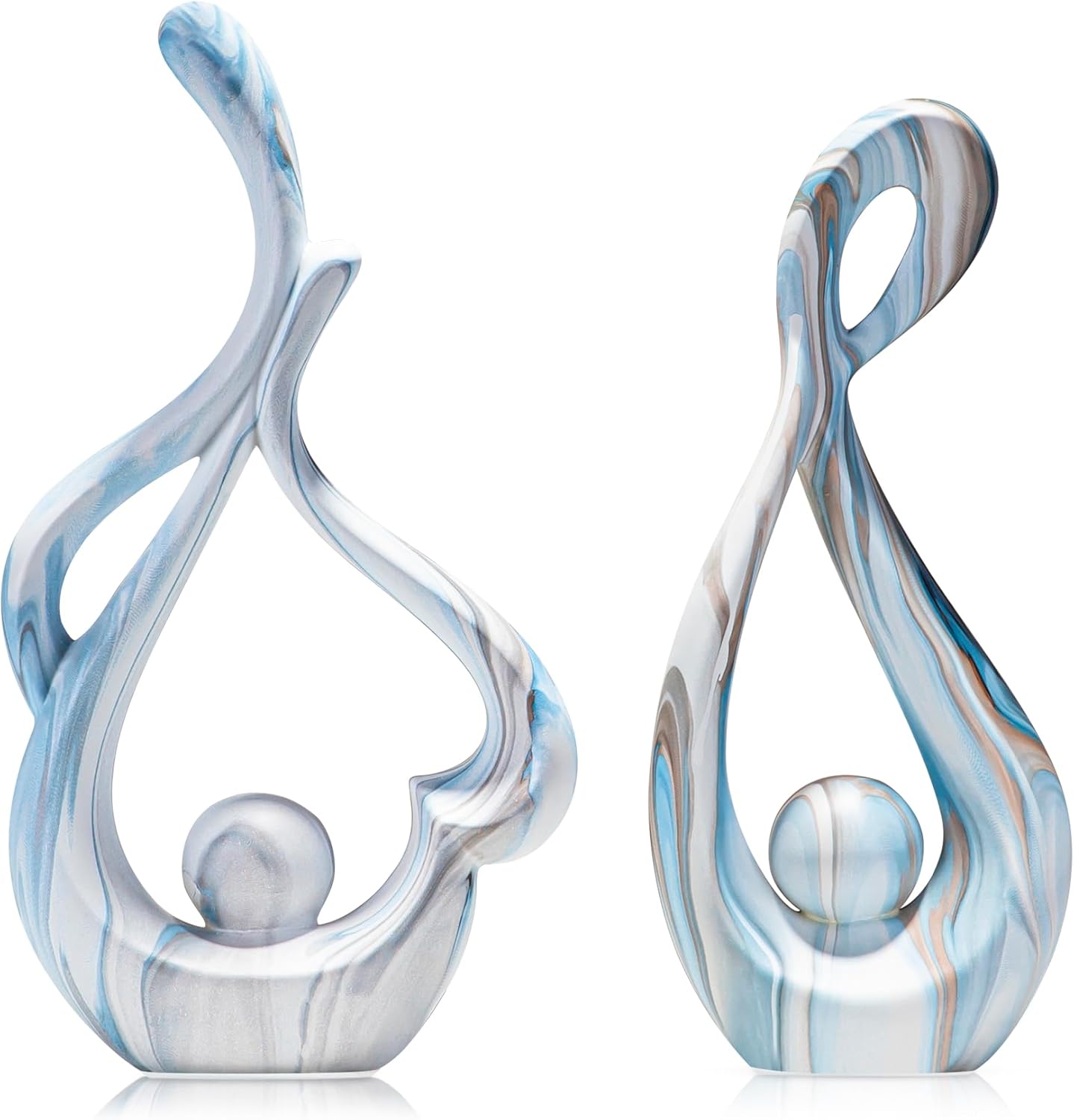 Blue Sculptures Home Decor, Ceramic Statues Coffee Table Decor for Living Room, Table Centerpiece for Dining Room, Shelf, Entry, Modern Minimalist Abstract Art Objects (2pcs)