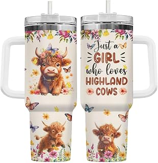 34HD Highland Cow Just Girl Who Loves 40 oz Tumbler with Handle, Mommy Gift