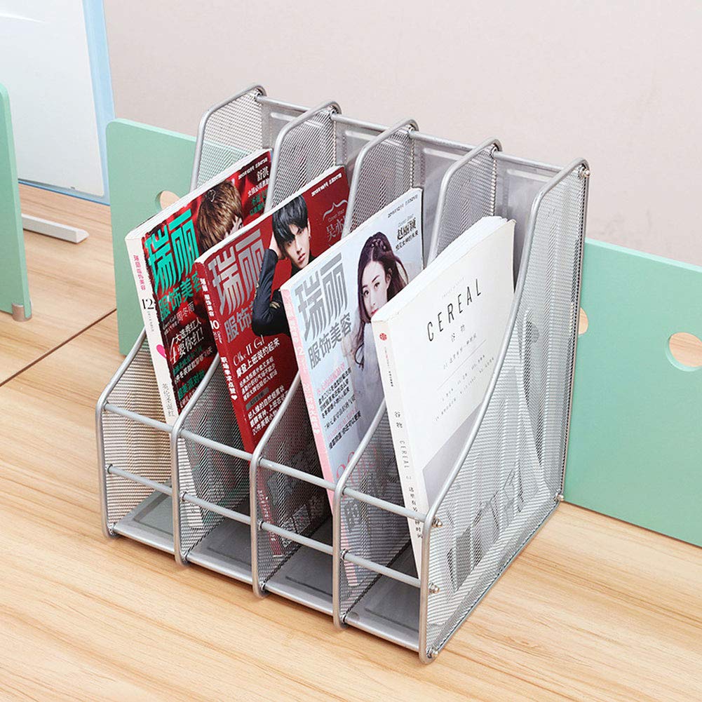 Revistero Archivador 4 de Malla Metálica/Archivadores de Revistas/Estante para Escritorio, Estante para Cartas, Papelera, Almacenamiento de Archivos de Escritorio,Plata