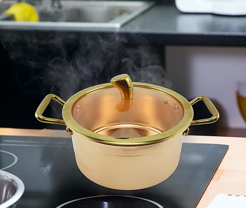 Miniatura 5 de Kkekos Ollas y sartenes de cobre puro, juego de utensilios de cocina de cobre martillado con wok (mini olla de 7.1 in)