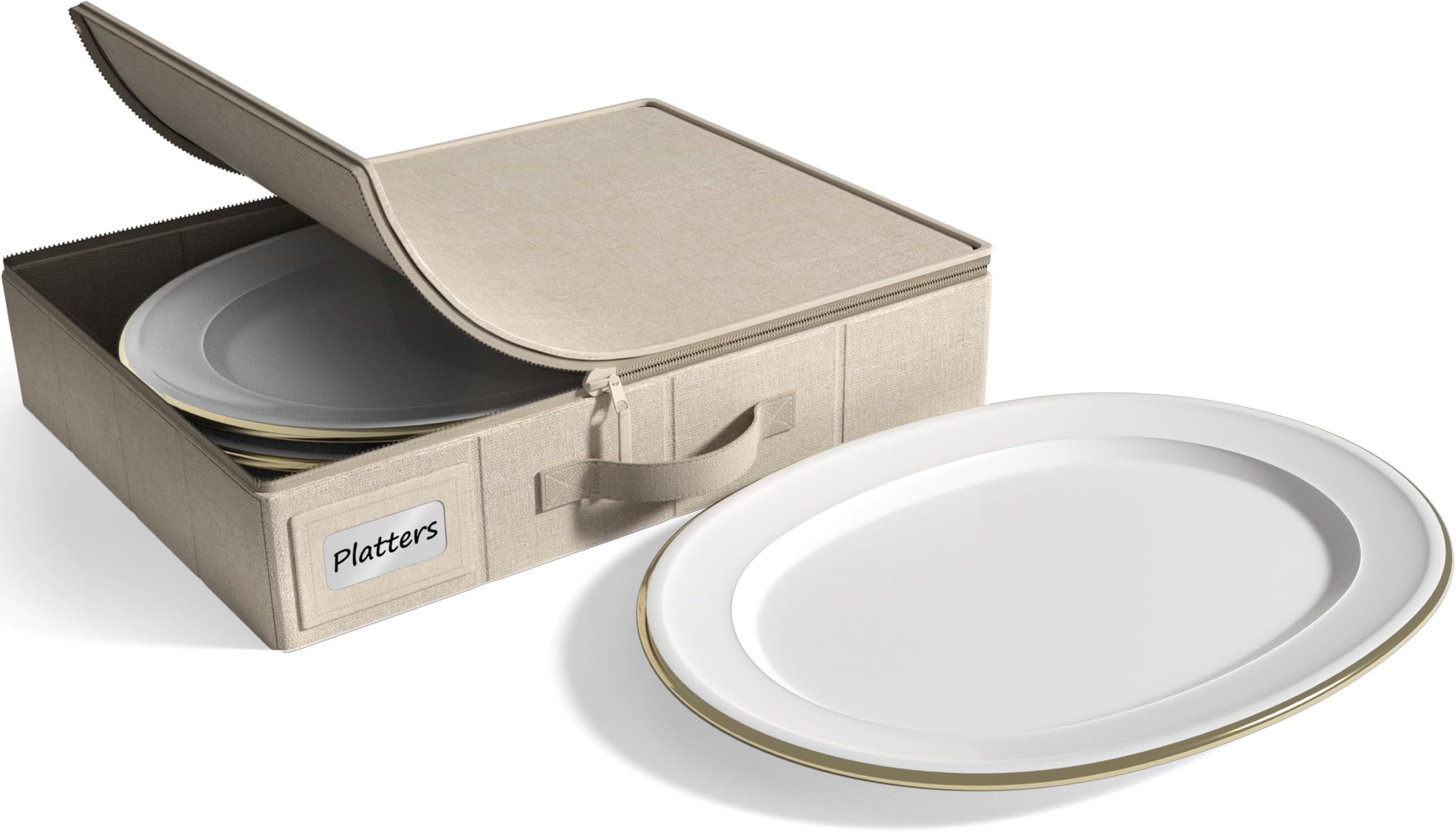 Sorbus China Storage Containers - Hard Shell, Handles & Felt Dividers - Serving Platter Storage Rack & Organizer - Christmas Platter Storage