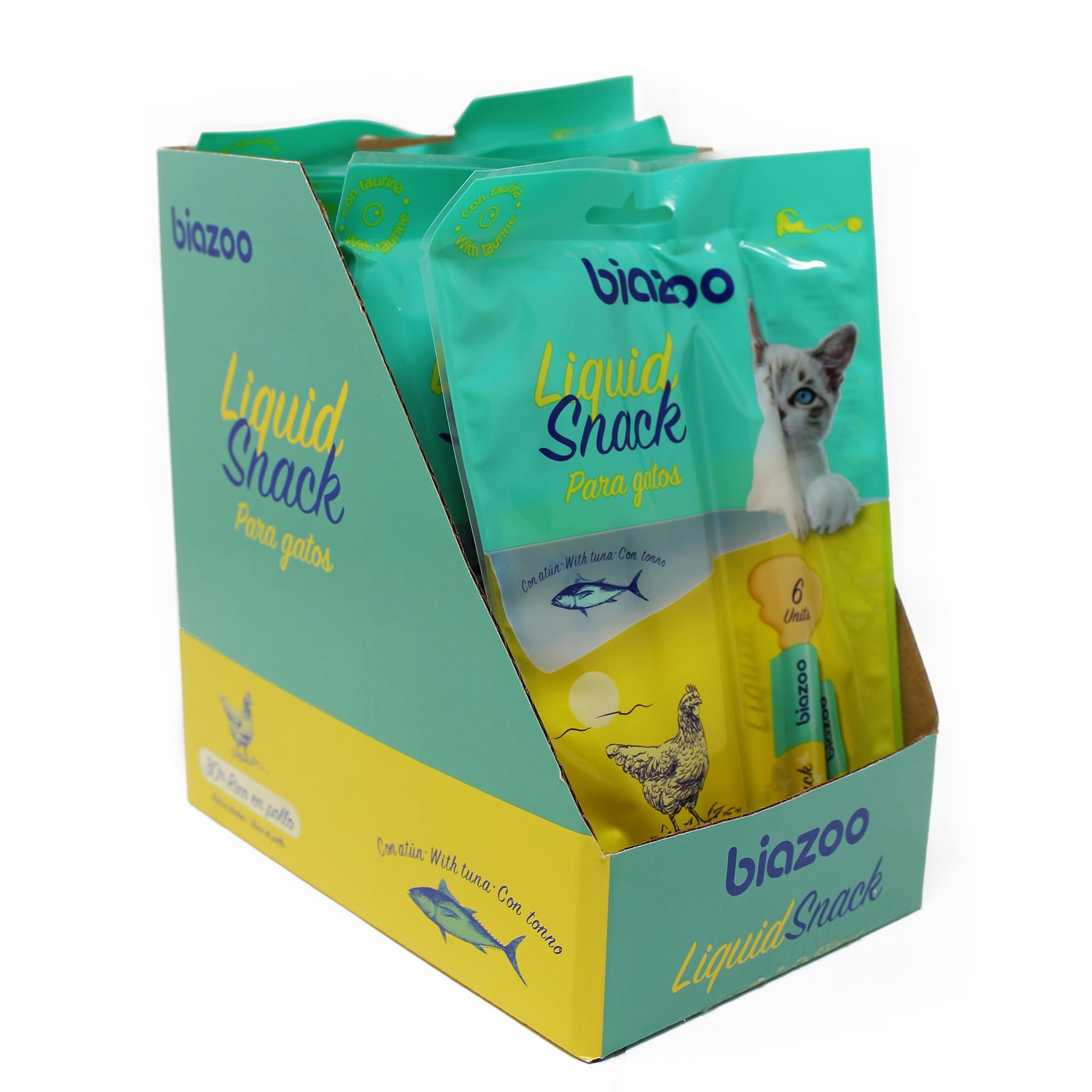 Biazoo - Pack x 13 uds Snack líquido de Pollo con atún para Gatos 6x15g
