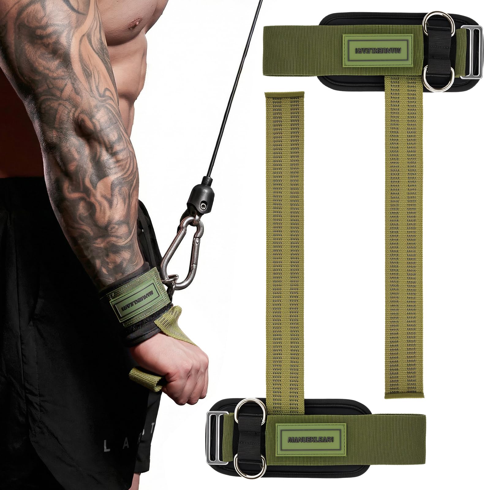 MANUEKLEAR Non-Slip Wrist Straps for Weightlifting Deadlifting, Gym Lifting Straps with D Rings for Cable Machine Workou