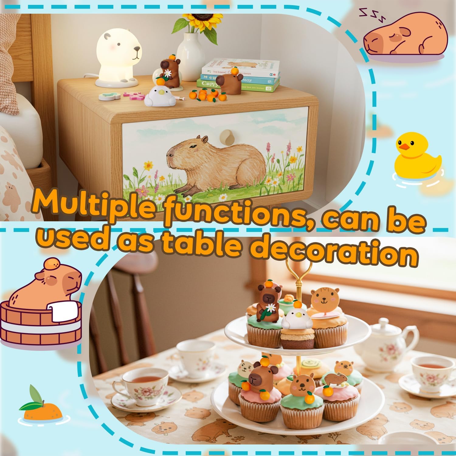 Gemscream 10 Pcs Capybara Cake Toppers Capybara Birthday Party Cake Decoration Soft Clay Imitation Woodland Duck Animal Orange for Birthday Baby Shower Party