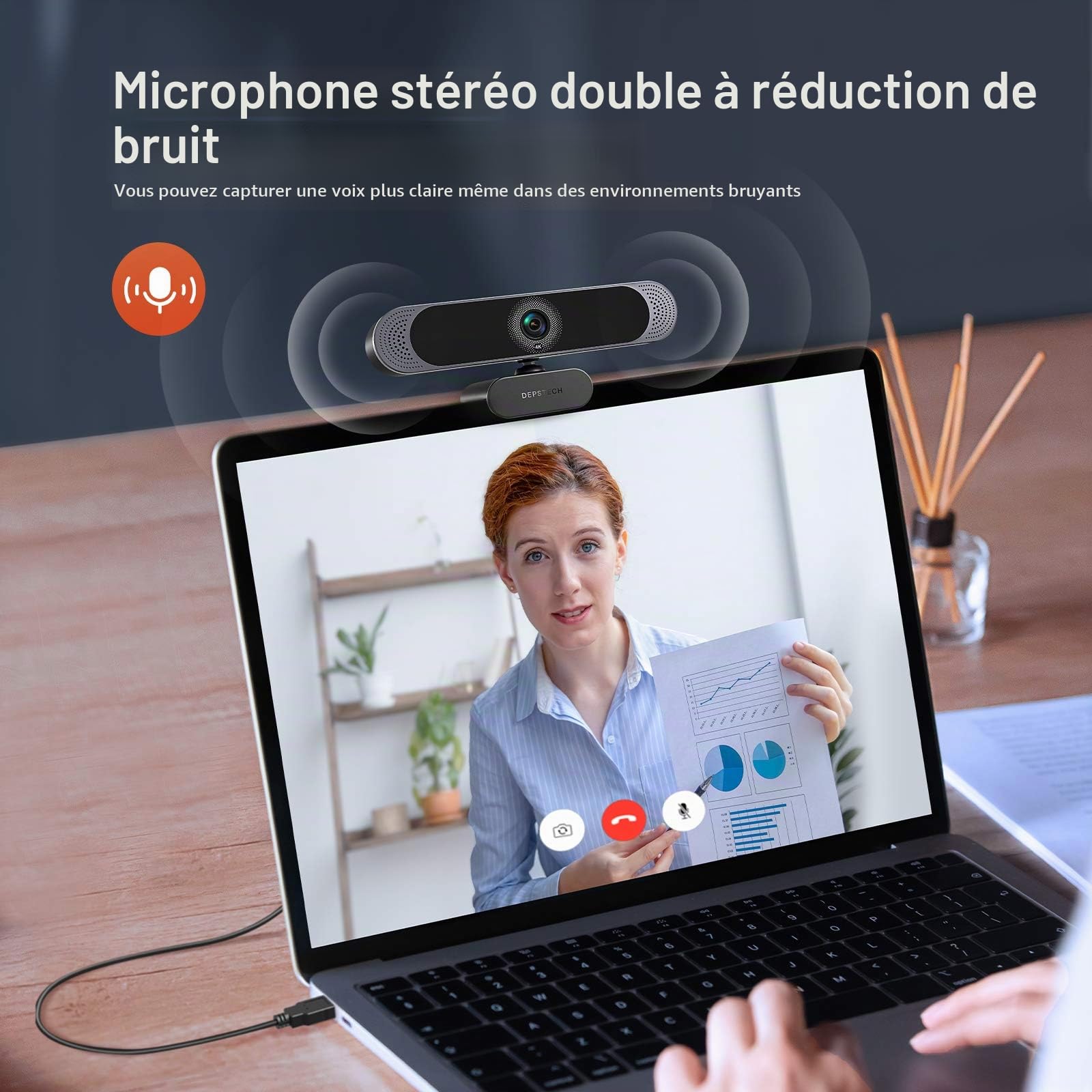 DEPSTECH Webcam 4K, DW49 Autofocus Caméra Web HD avec 1/3'' Sensor, Double Micro Antibruit, Cache Webcam et Trépied, Camera Streaming pour PC Windows, Mac, Ordinateur Portable, Zoom, Skype, Youtube