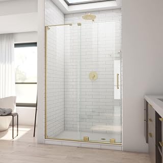 DreamLine Mirage-X Frameless Sliding Shower Door 44-48in W x 71in H Brushed Gold Headerless Design