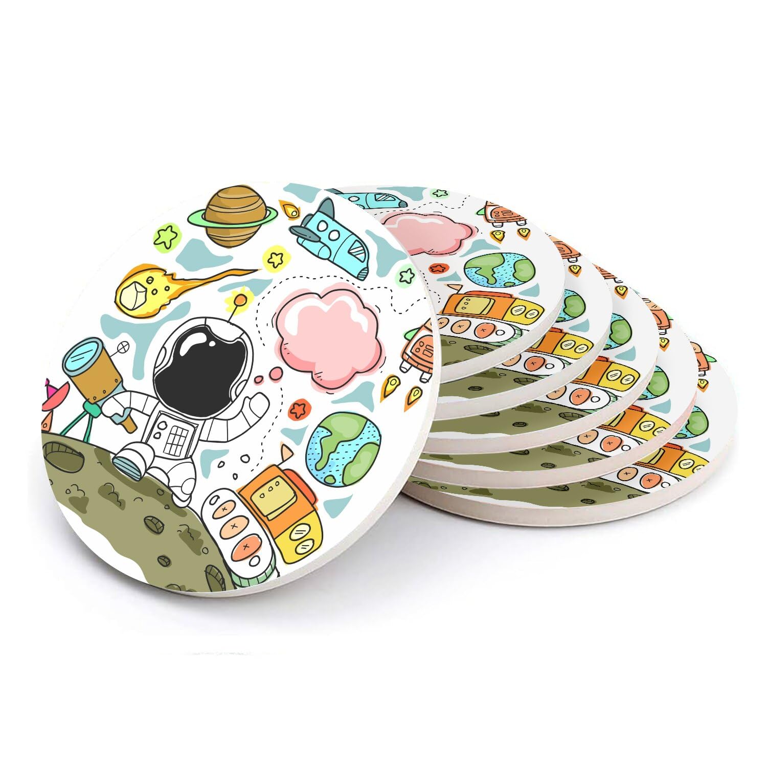 Sous-verre ronds en céramique Little Astronaute aquarelle pour table enfant