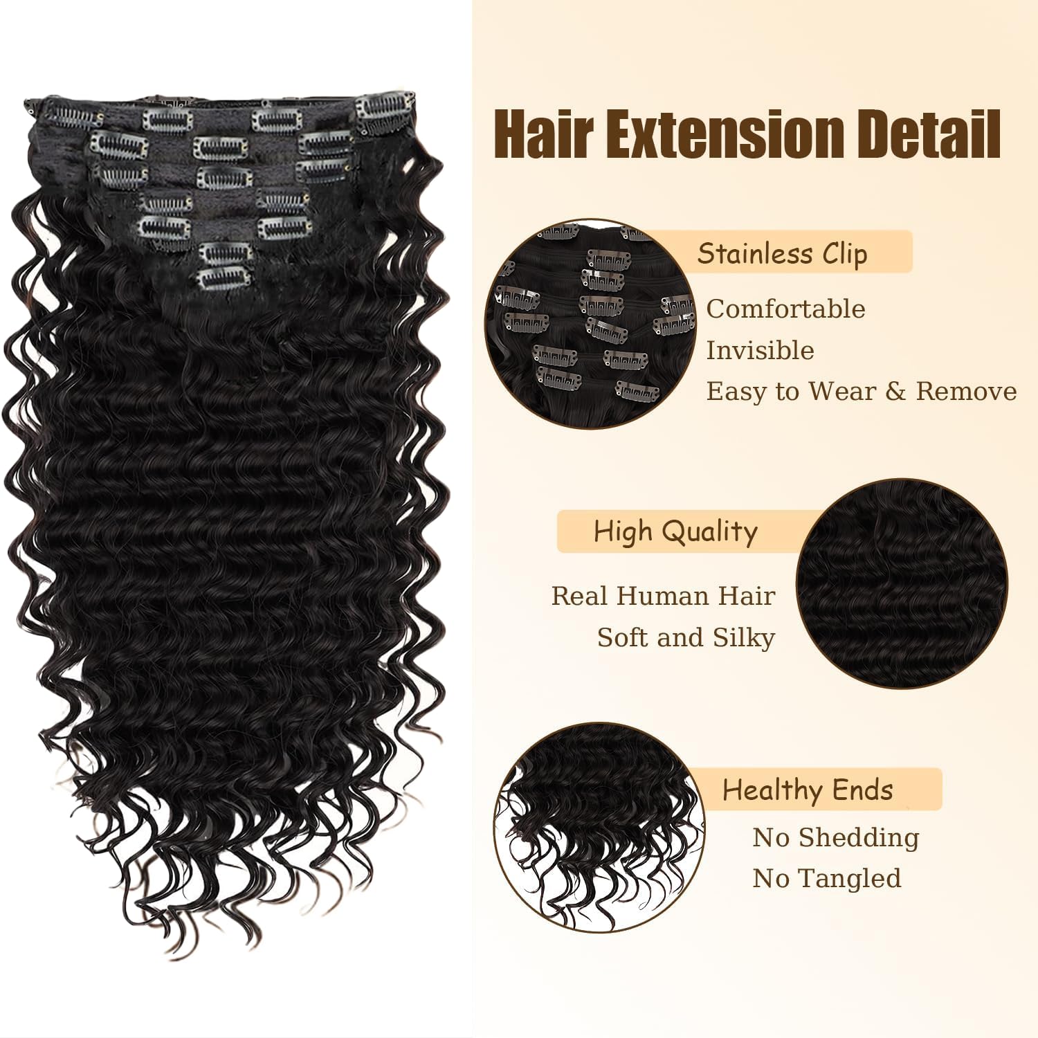 Clip In Extensions Echthaar Perücke Damen Human Hair Extensions 1B Natural Black Deep Wave Menschliches Haar Bundles With Minimal Shedding For Women 22 Inch