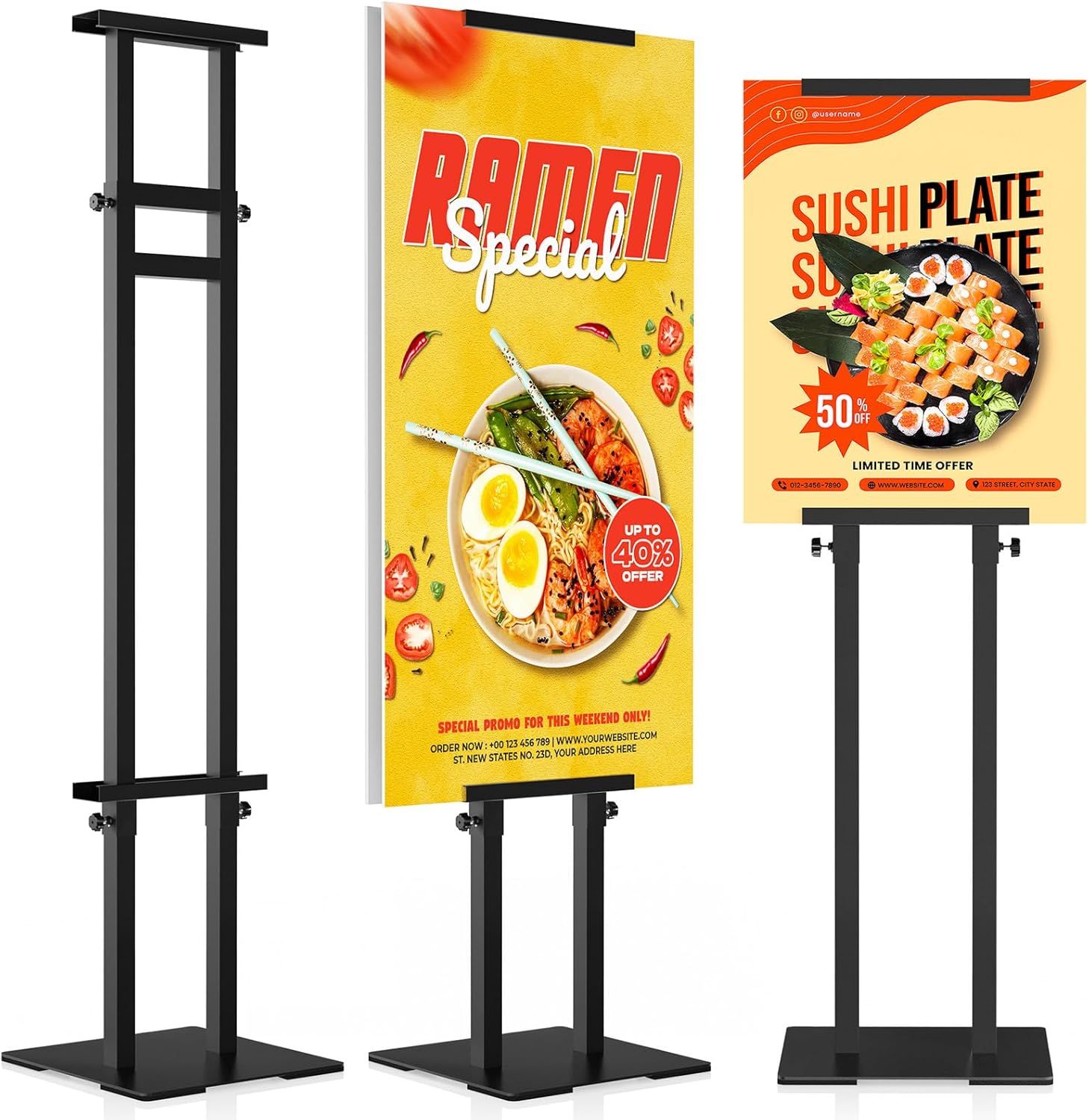 Poster Stand Display Stand Sign Holder Double Sided Banner Stand Poster Stands for Display Heavy Duty Sign Stand with Base Height Up to 75 inch for Wedding, Restaurant,Business, Supermarket