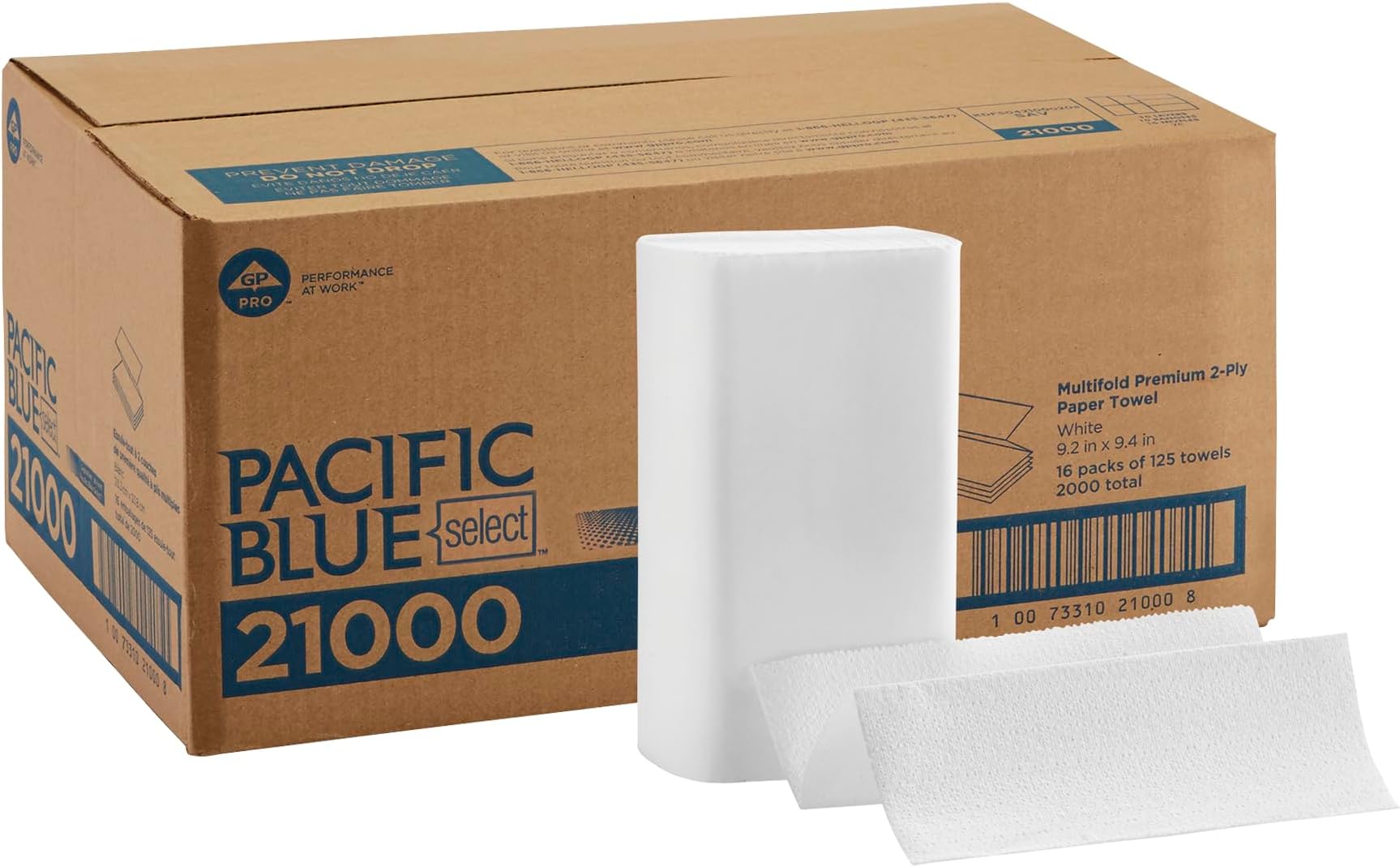Pacific Blue Select Multifold Premium 2-Ply Paper Towels (Previously Branded Signature) by GP PRO, White, 21000, 125 Paper Towels Per Pack, 16 Packs Per Case