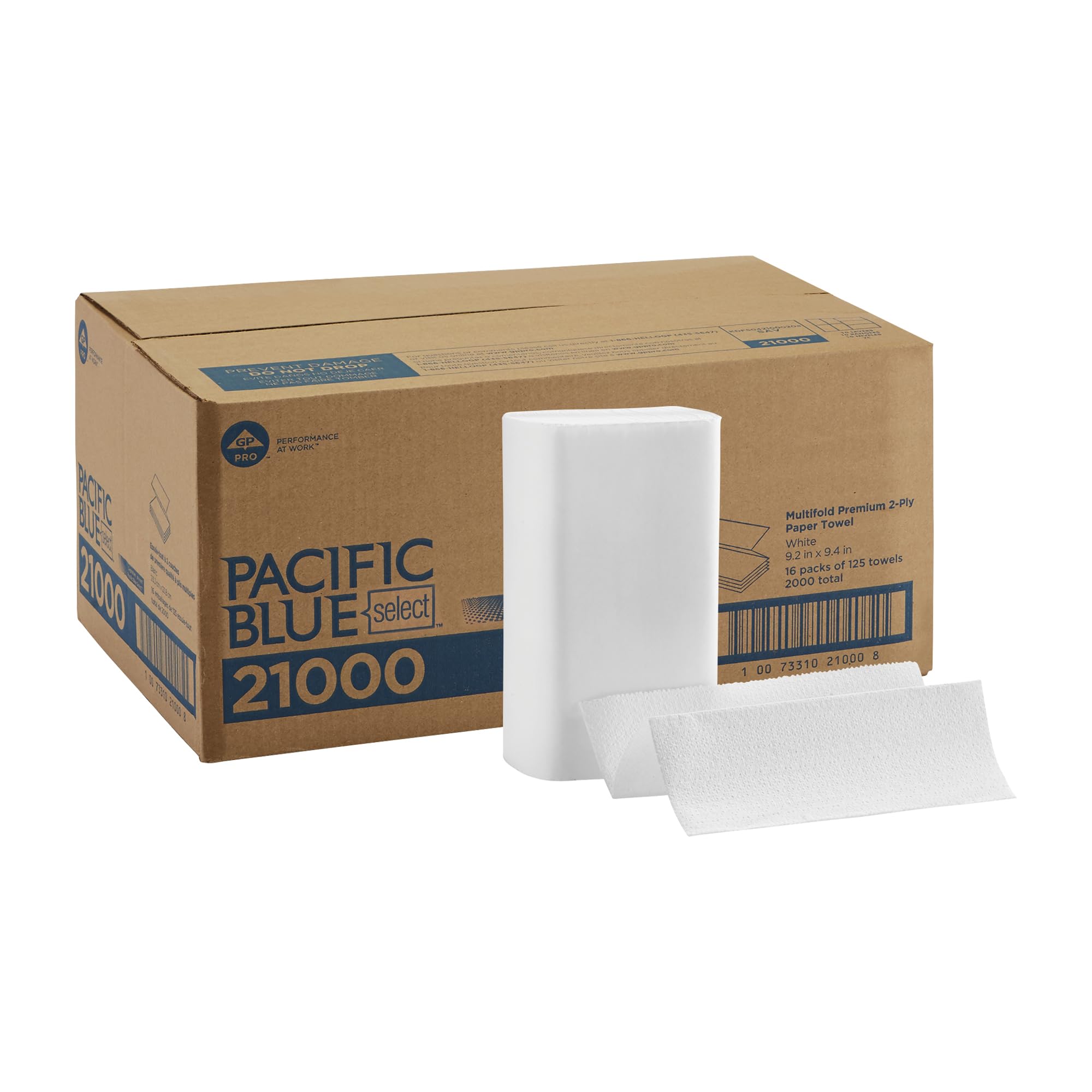 Pacific Blue Select Multifold Premium 2-Ply Paper Towels (Previously Branded Signature) by GP PRO (Georgia-Pacific), White, 21000, 125 Paper Towels Per Pack, 16 Packs Per Case