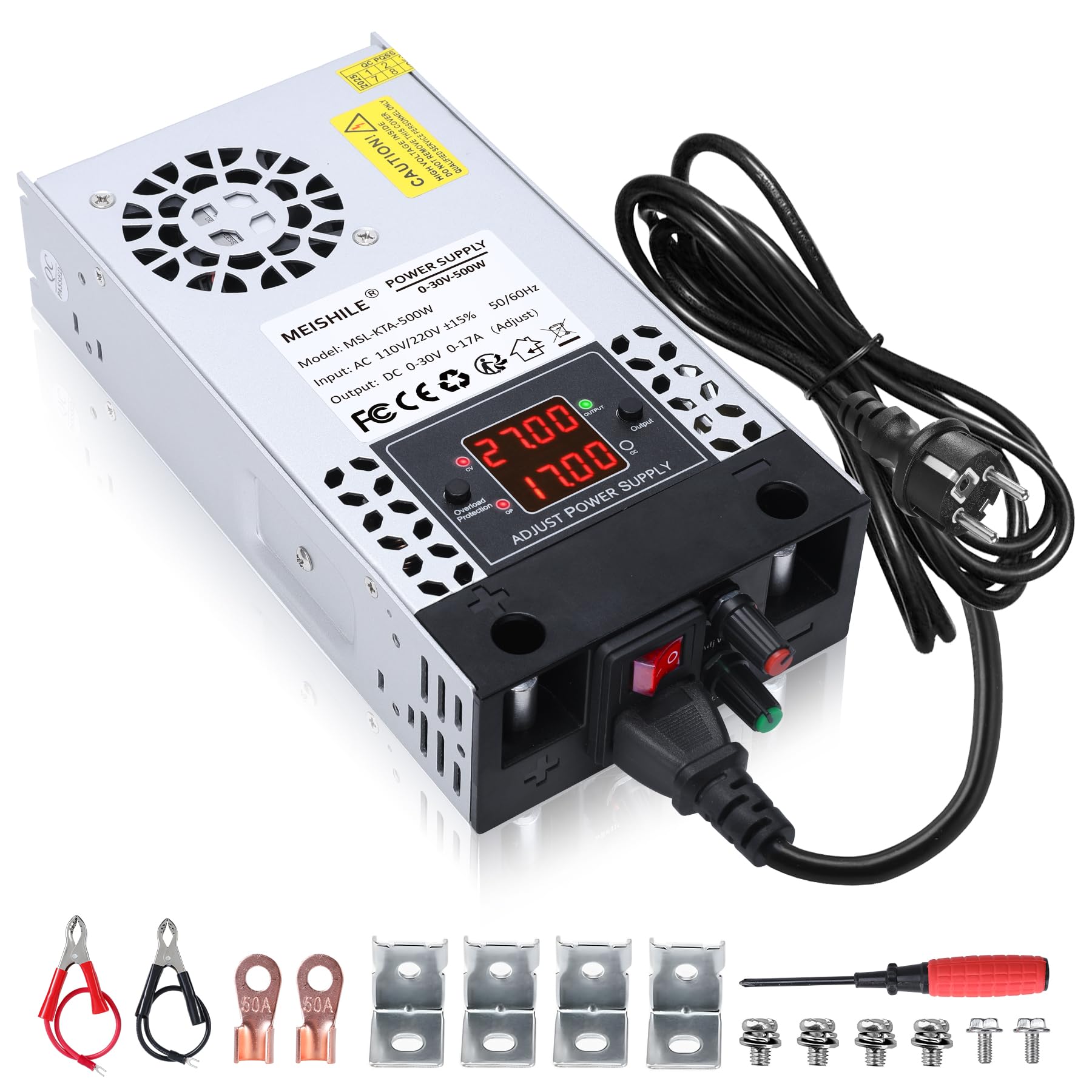 Einstellbare Schalternetzteil DC (0-17V 0-30A) 500W DIY Trafo 230V AC auf DC Transformator Industriell für LED Lichtleiste Lampe 3D Drucker Motor Pumpe SMPS 110V/220V Button