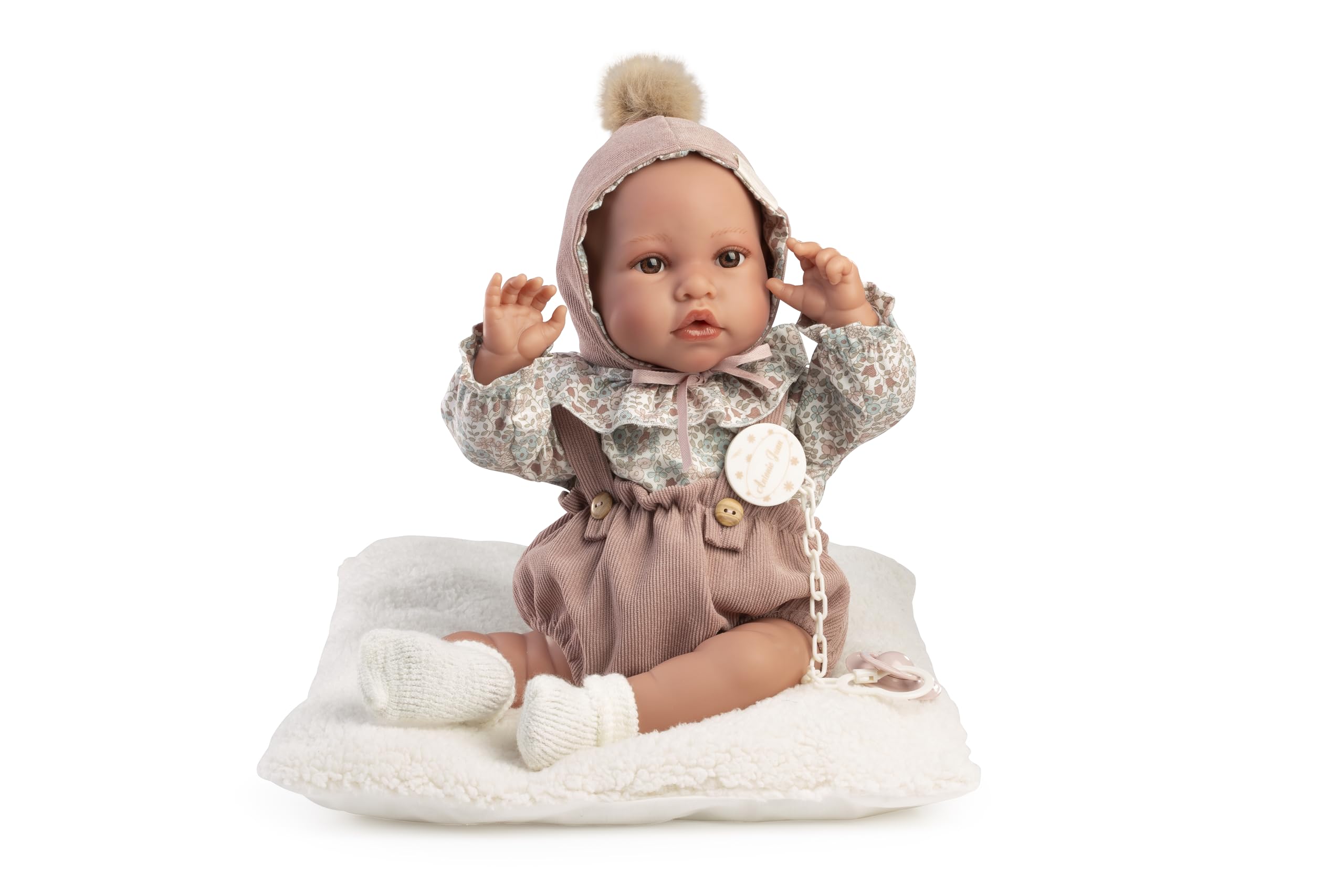 Muñecas Antonio Juan Recién Nacida Erika con Mantita, Muñeca Bebé Realista 42cm, Cuerpo Blandito, Pelele Florecitas y Gorrito con Pompón