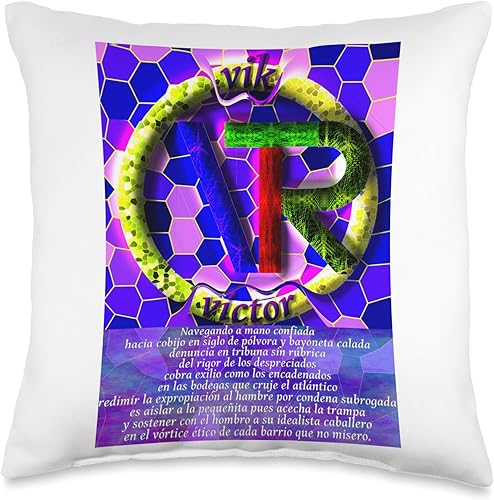 Miniatura 1 de Victor Mosaic Name with a Dedicated Poem or Quote. Throw Pillow, 16x16, Multicolor