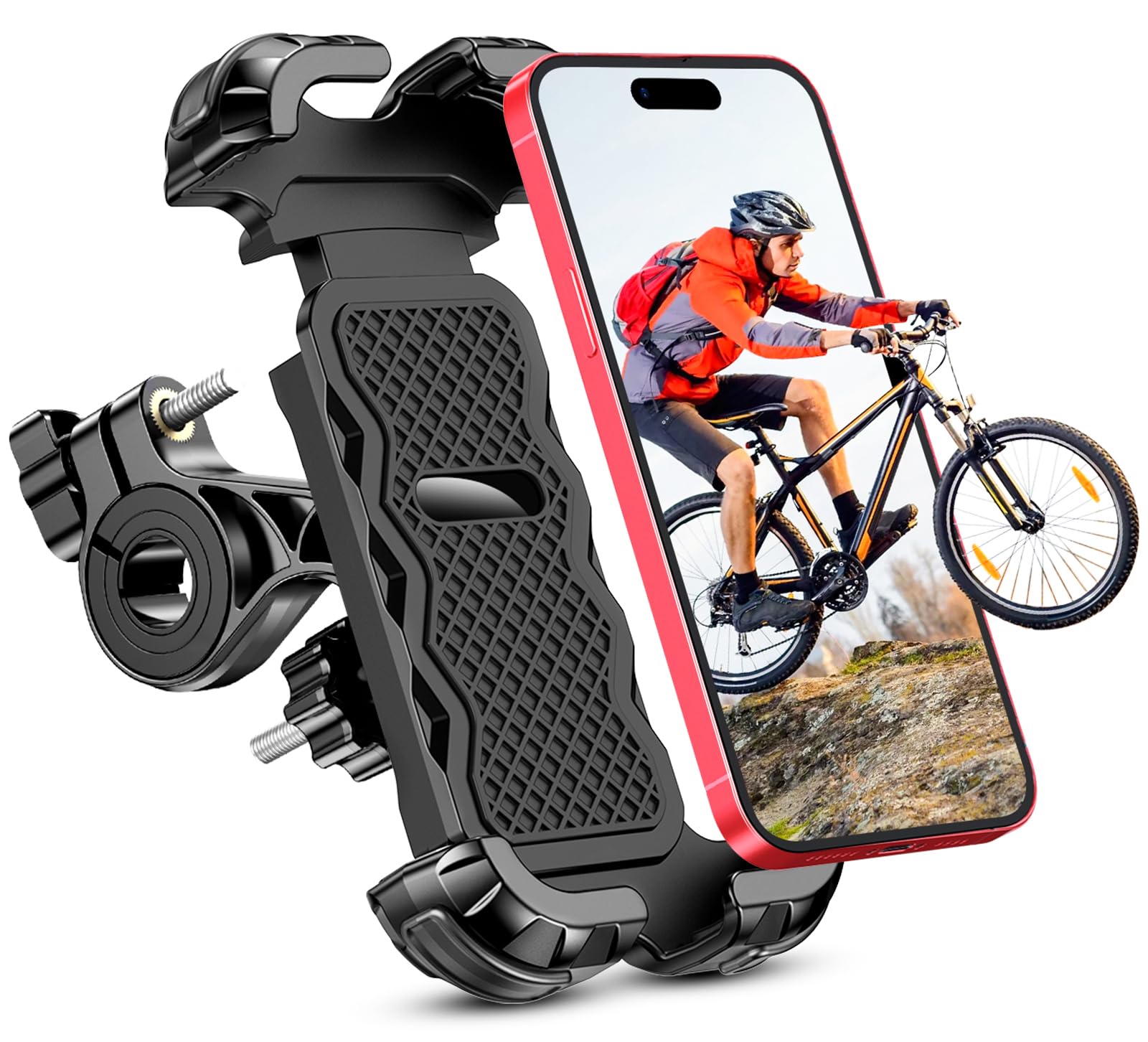 CIRYCASE Porta Cellulare Bici, Aggiornato Protezione & Blocco Sicurezza Ruotabile 360°, Universal Supporto Telefono Bici Moto/Scooter Manubrio Stabilizzatori e Ammortizzatori per 4.7-6.8" Smartphone