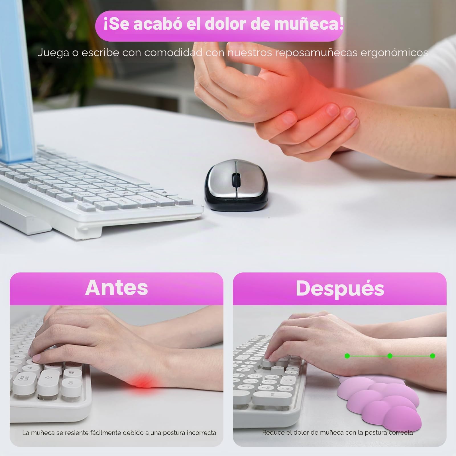 MoKo Reposamuñecas de Nube, Reposa Muñecas Ergonómico Nube para Teclado y Ratón, Reposa Muñecas de Poliéster Duradero para Teclado, Ratón, Oficina, Juegos, Ordenador, Portátil, Rosa