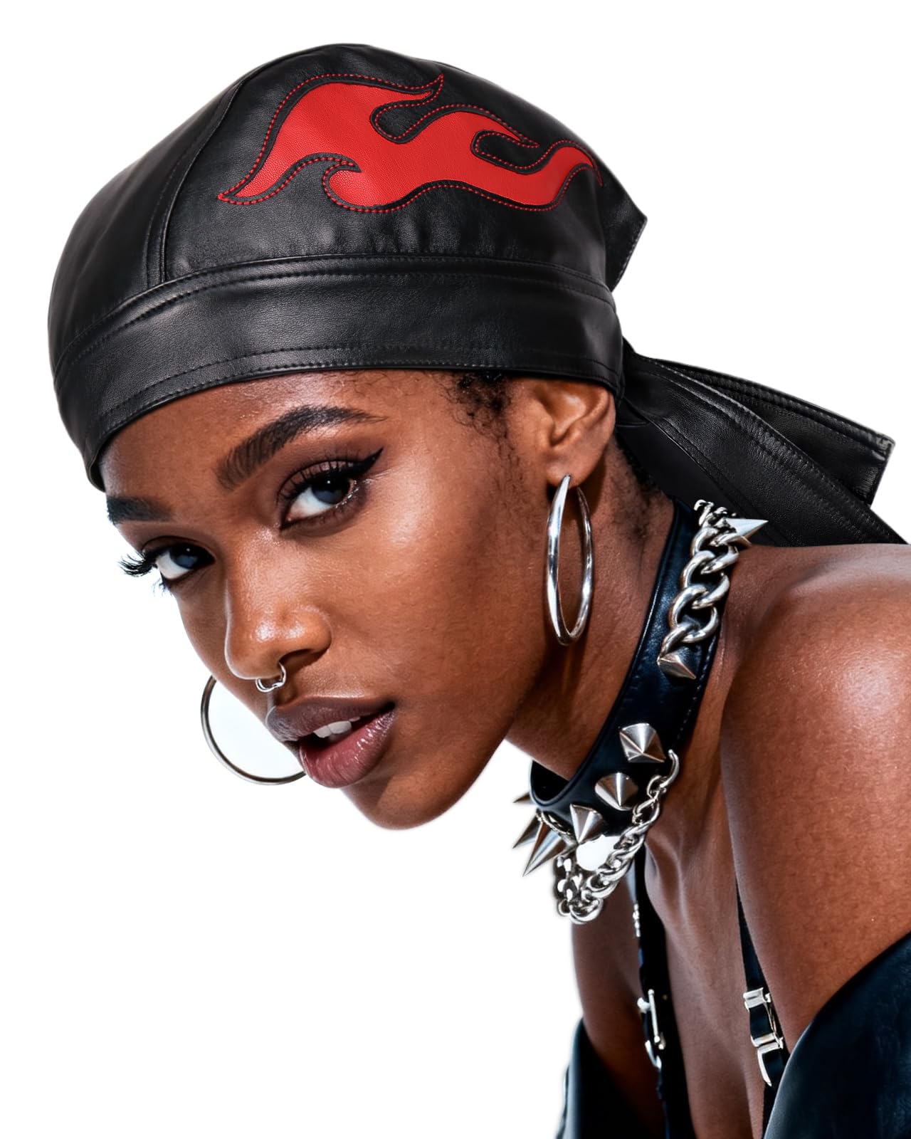 Unisex Leather Biker Skull Cap Adjustable Doo Rags Cycling Bandana Black