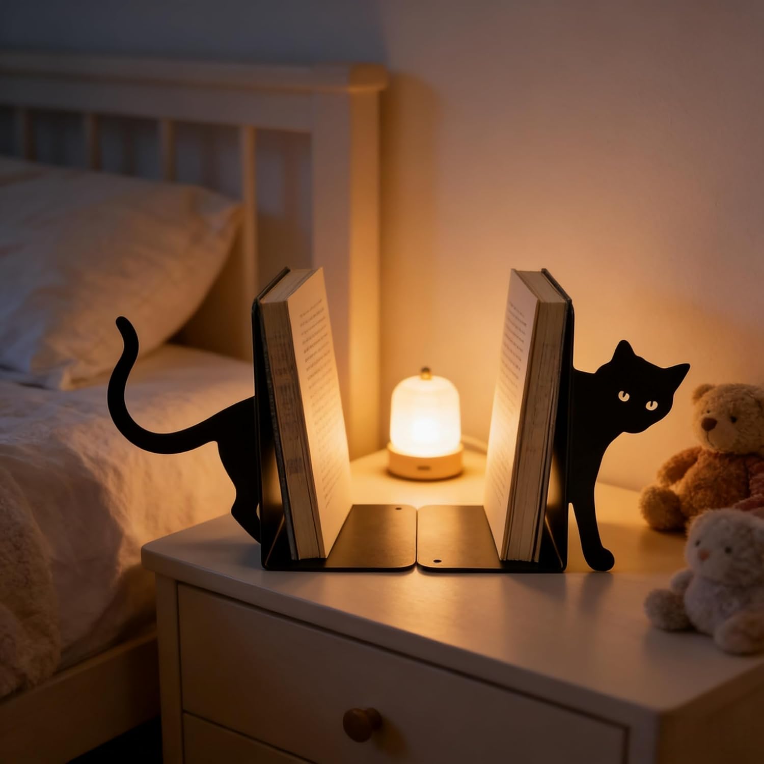 Cute Cat Book Ends Cat Bookends for Shelves, Home Office Desk Gift for Cat Lovers and Reading Enthusiasts