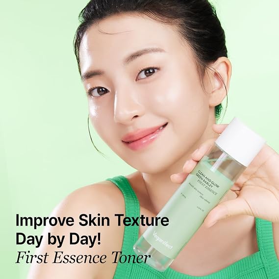 VEGANIFECT Green Barley First Essence, Deep Hydration & Smooth Skin Texture with AHA and Rice, Gently Removes Sebum, Low-Irritation Vegan Korean Skincare for Glowing Skin, 200ml / 6.76 fl oz