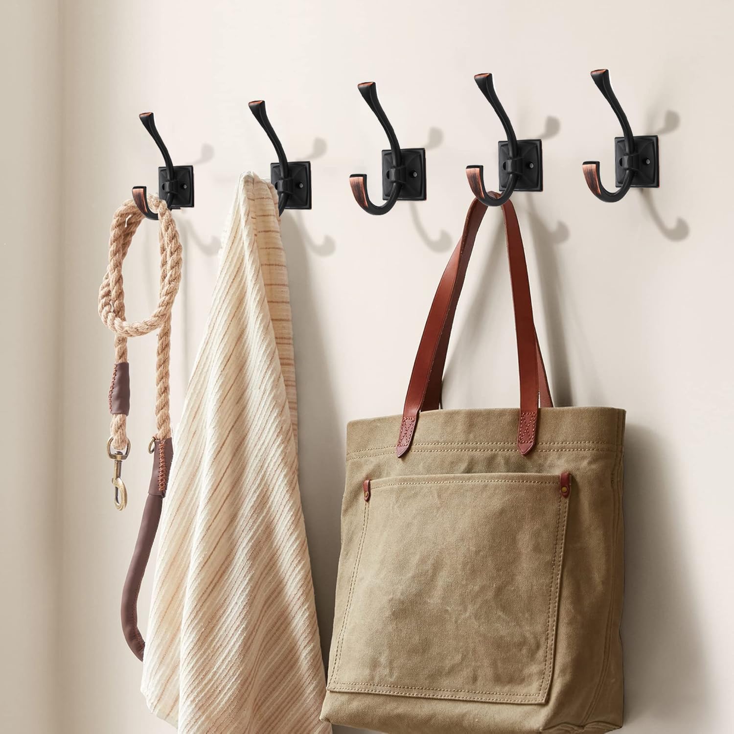 Large Wall Hooks 10 Pack Oil Rubbed Bronze Coat Hooks Hardware Towel Hooks for Hanging Coats 4.35 Inch Double Robe Hooks Wall Mounted with Screws for Key, Towel, Bags, Cup, Hat