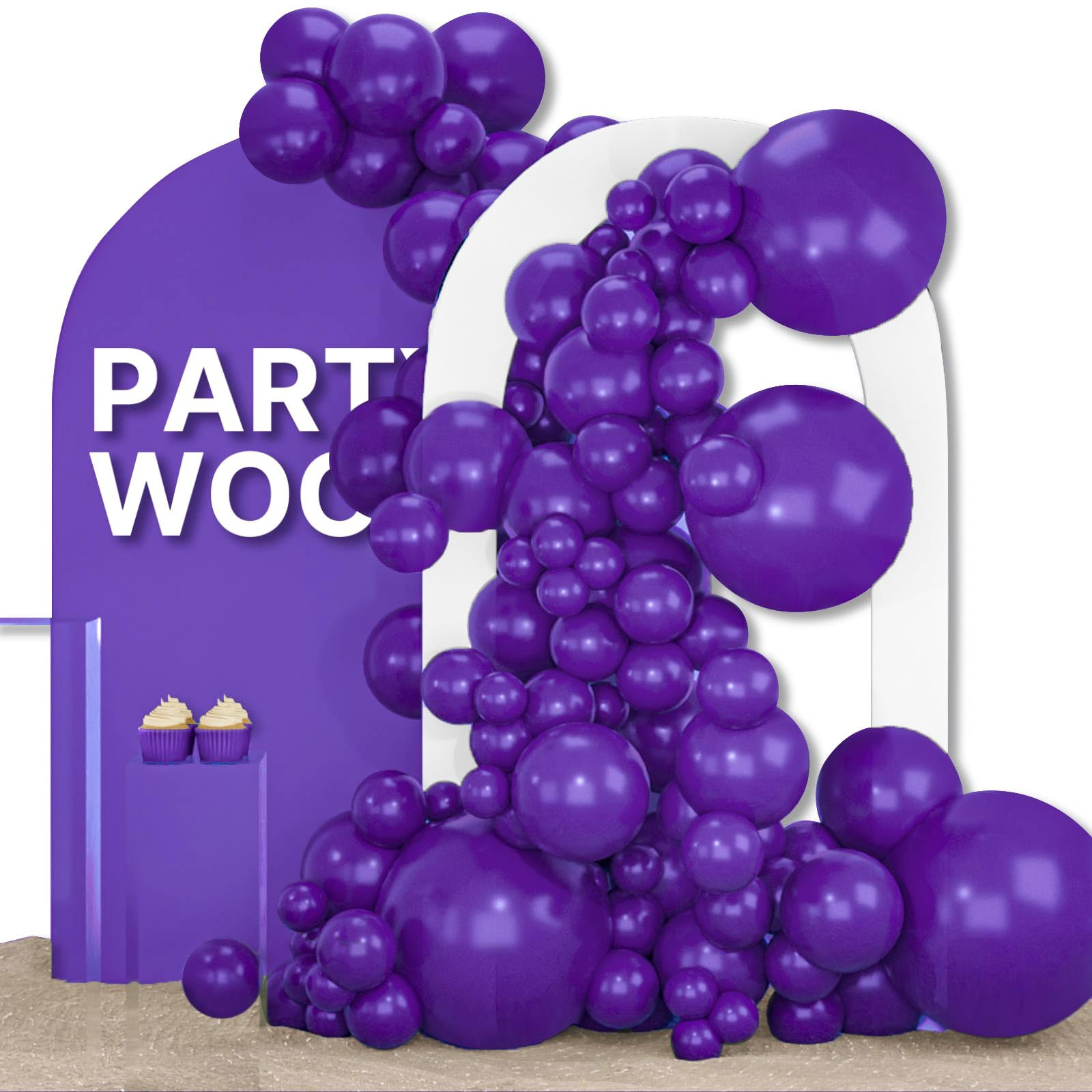 PartyWoo Dark Purple Balloons 155pcs Assorted Sizes (5, 10, 12, 18 Inch) for Parties - main product image
