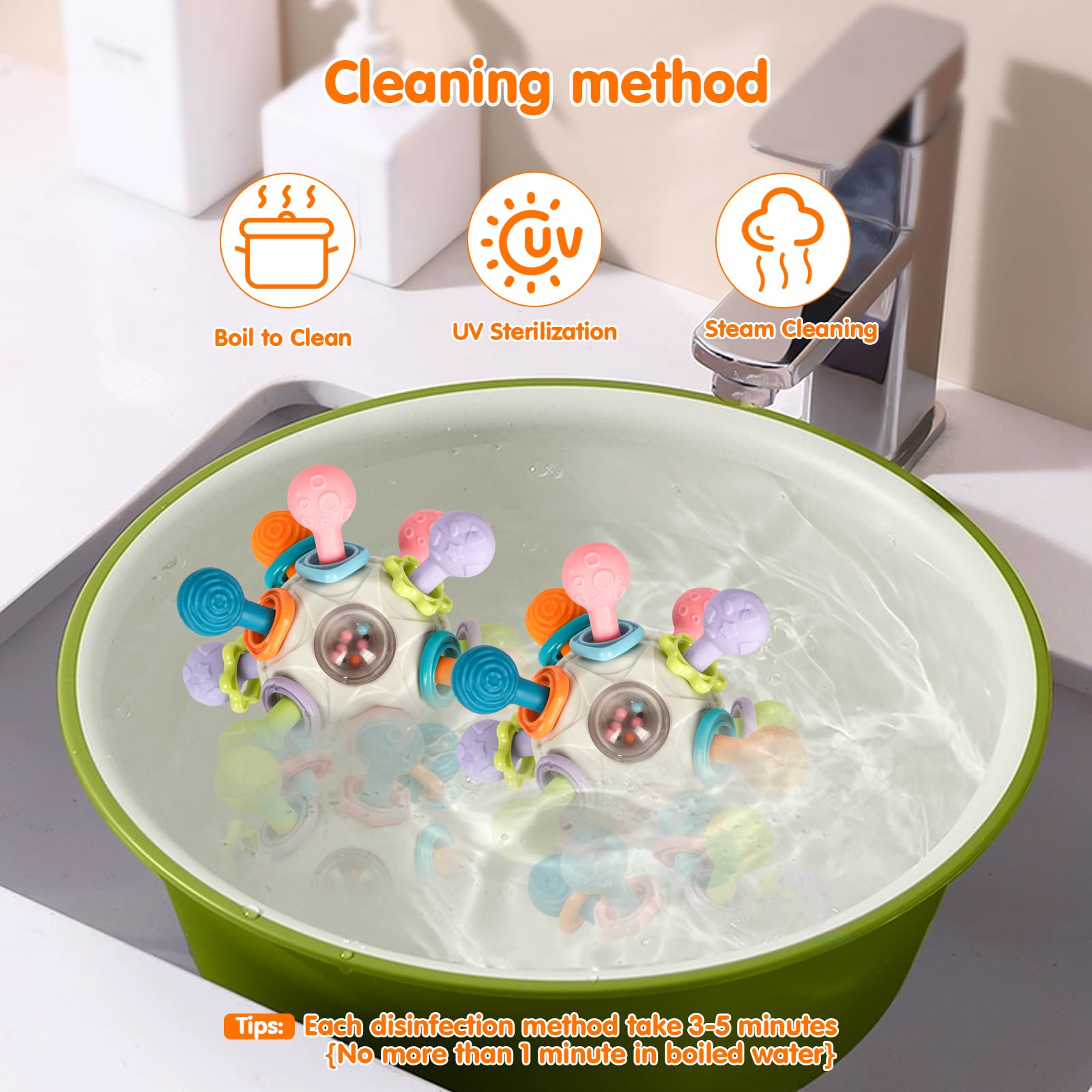 BelleStyle – Pelota Sensorial De Dentición Para Bebés De 0 A 18 Meses, Mordedor Con Sonajero Y 12 Puntos De Roce, Juguete Montessori De Silicona Sin BPA