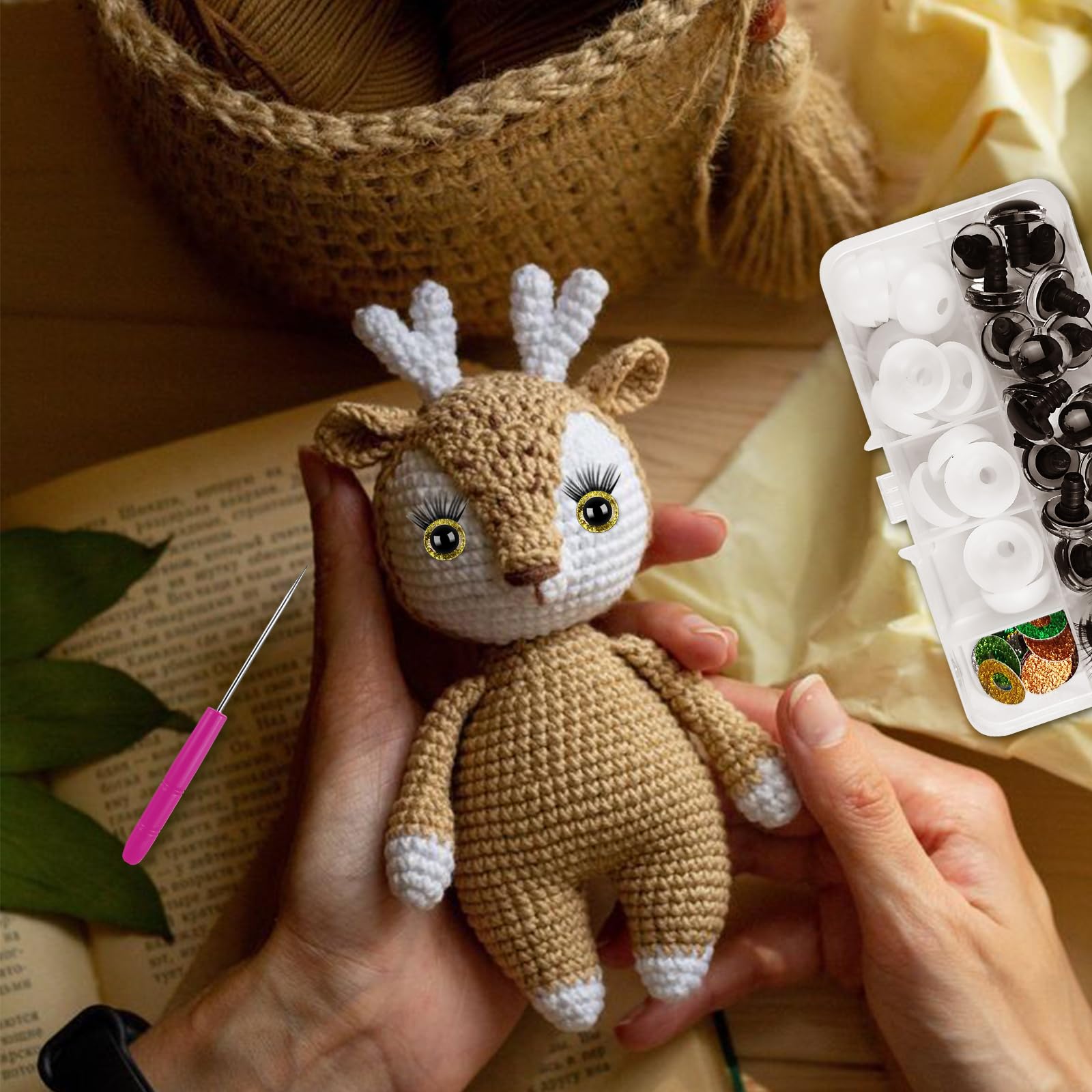 HavaCue Lot de 30 Yeux de Securite Amigurumi 16mm Amigurumi Kit avec Cils Clignotant Yeux Securite Amigurumi Crochet Animal Doll Poupée Jouets Bricolage Artisanat