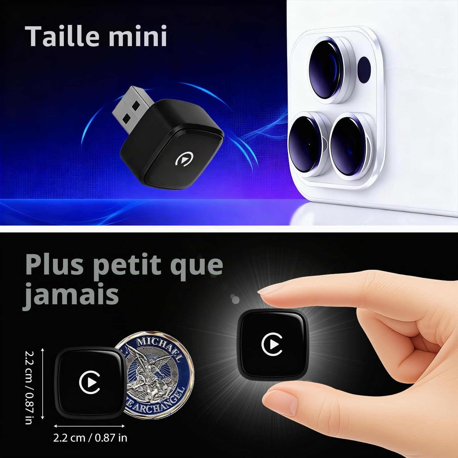 Sunweyer S41 Adaptateur Automatique sans Fil CarPlay et Android en Forme de L : Mise à Niveau Filaire vers sans Fil, Design Compact de Moins de 2 cm pour Voitures filaires d'usine (L Noire)